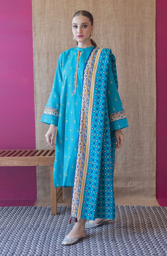 OTL-22-198/U BLUE COTTEL  UNSTITCHED SHIRT DUPATTA PANTS