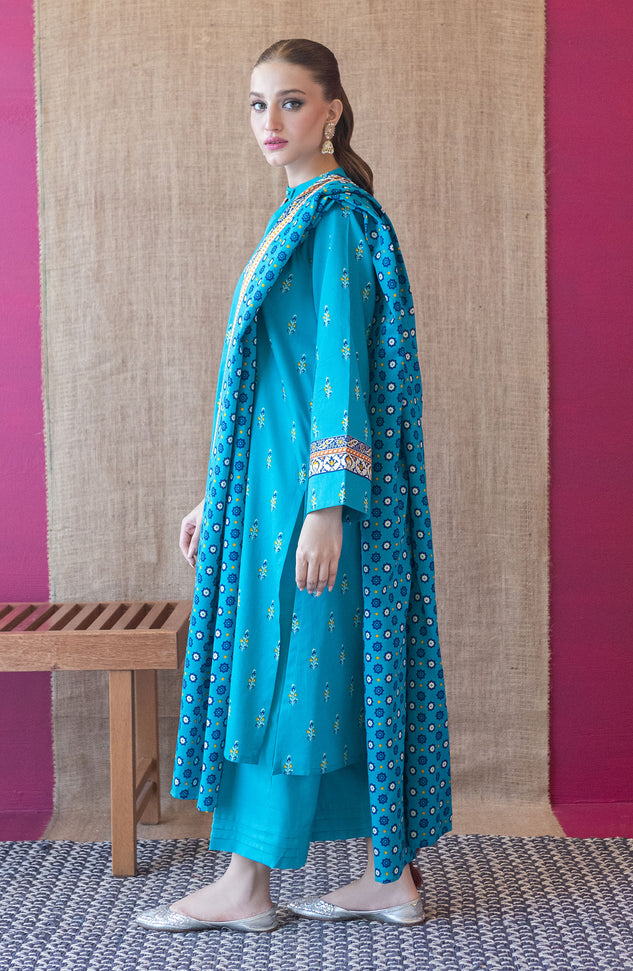 OTL-22-198/U BLUE COTTEL  UNSTITCHED SHIRT DUPATTA PANTS