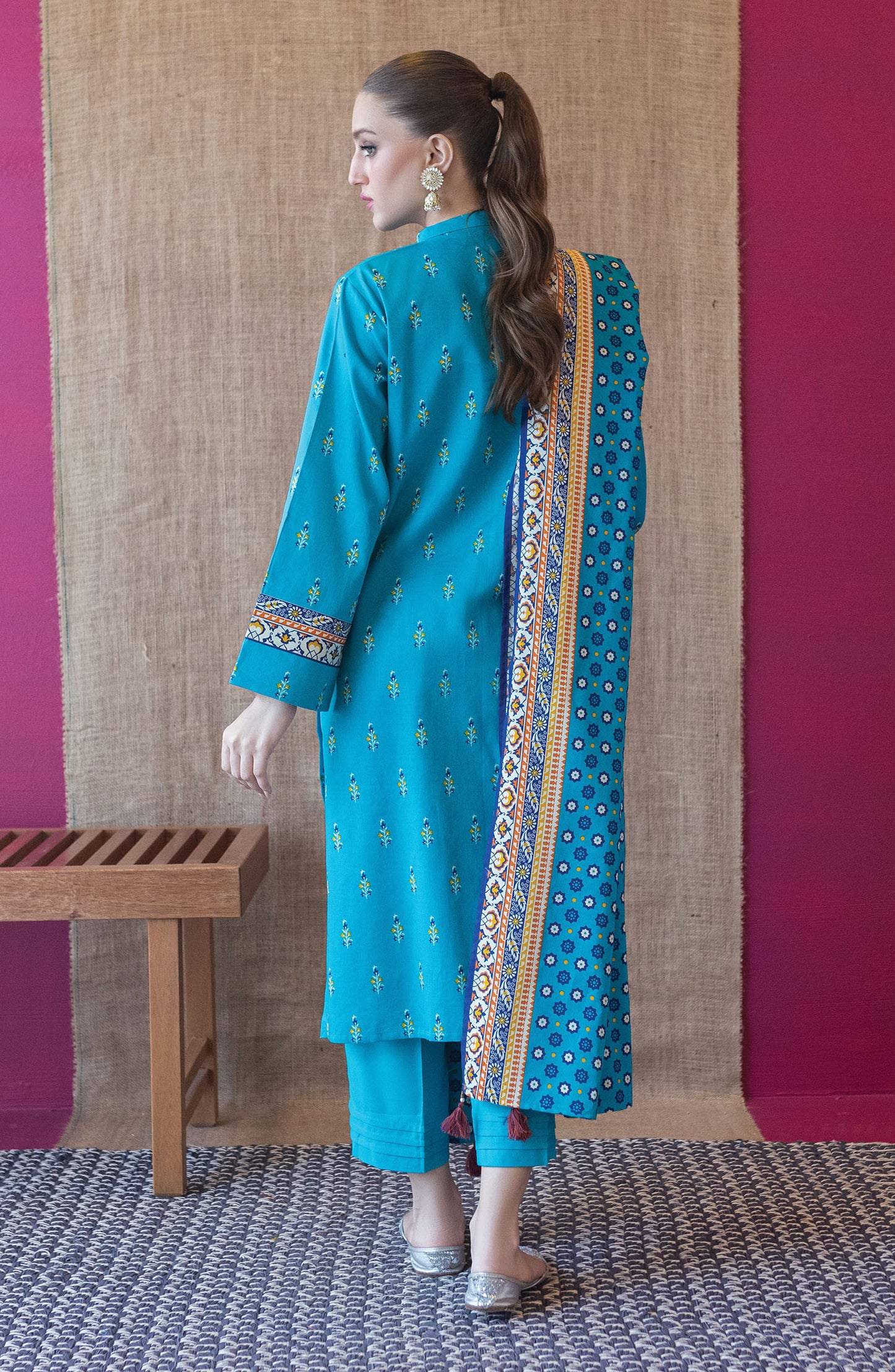 OTL-22-198/U BLUE COTTEL  UNSTITCHED SHIRT DUPATTA PANTS