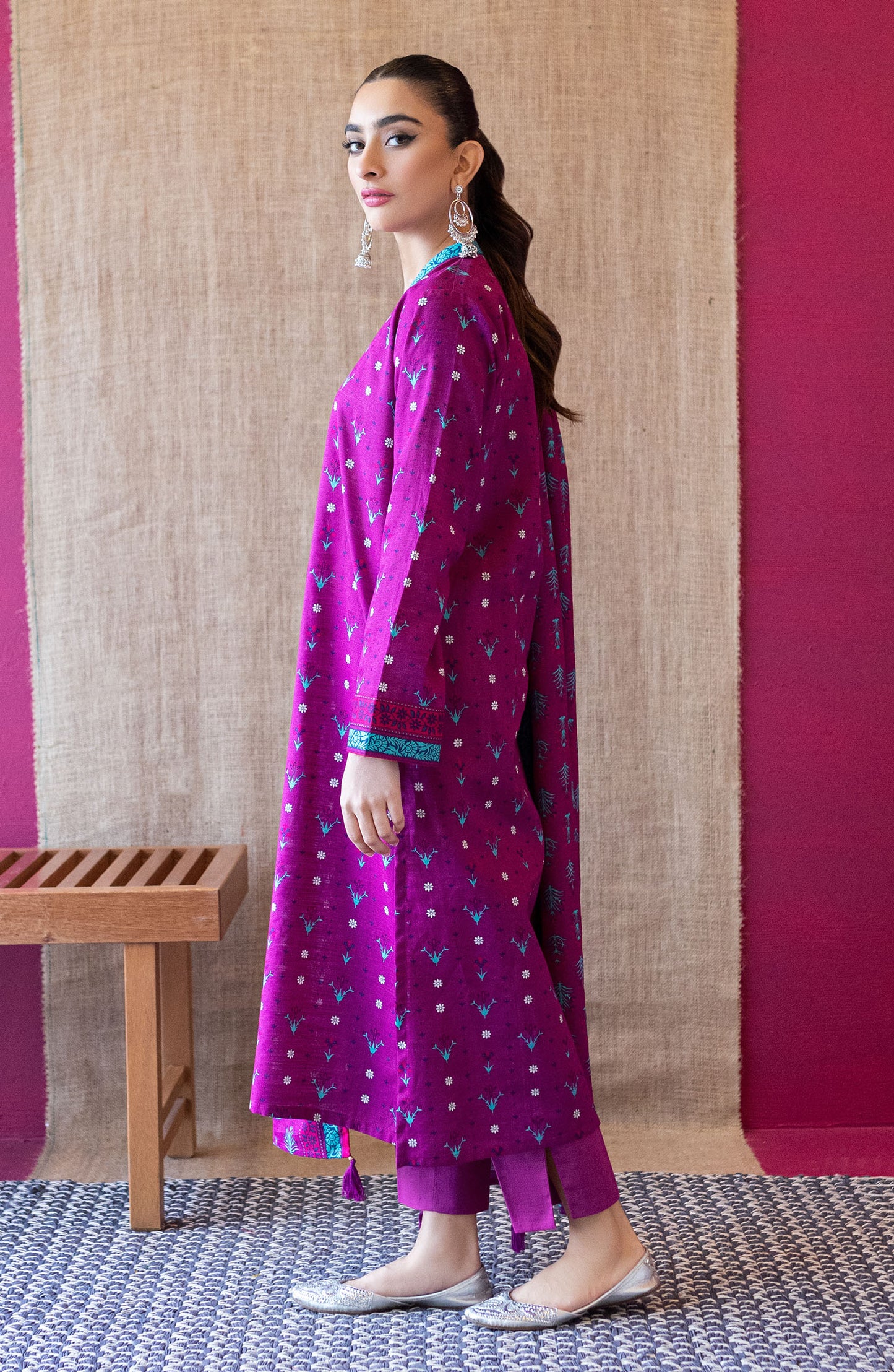 OTL-22-236/U PURPLE KHADDAR  UNSTITCHED SHIRT DUPATTA PANTS
