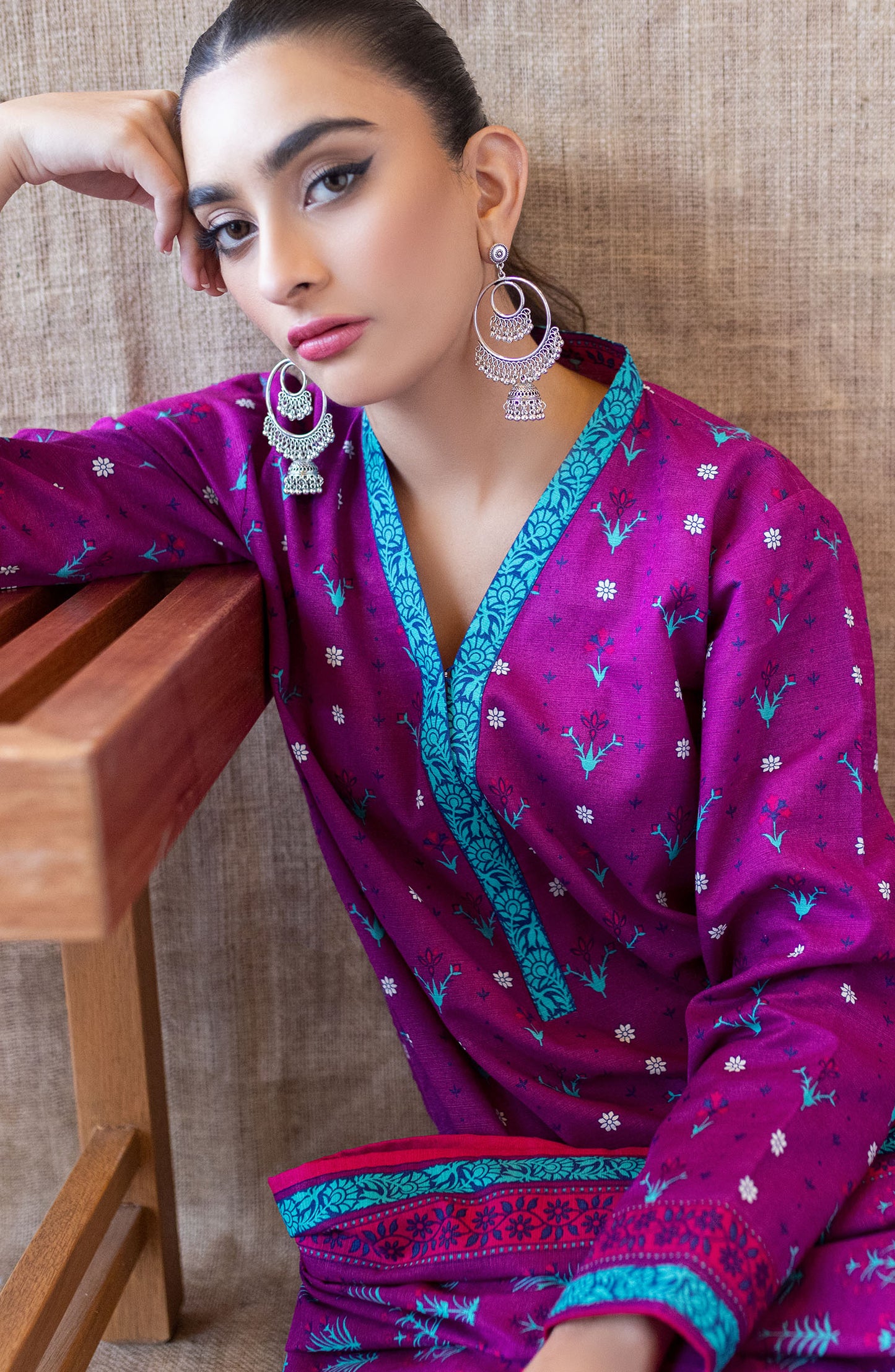 OTL-22-236/U PURPLE KHADDAR  UNSTITCHED SHIRT DUPATTA PANTS