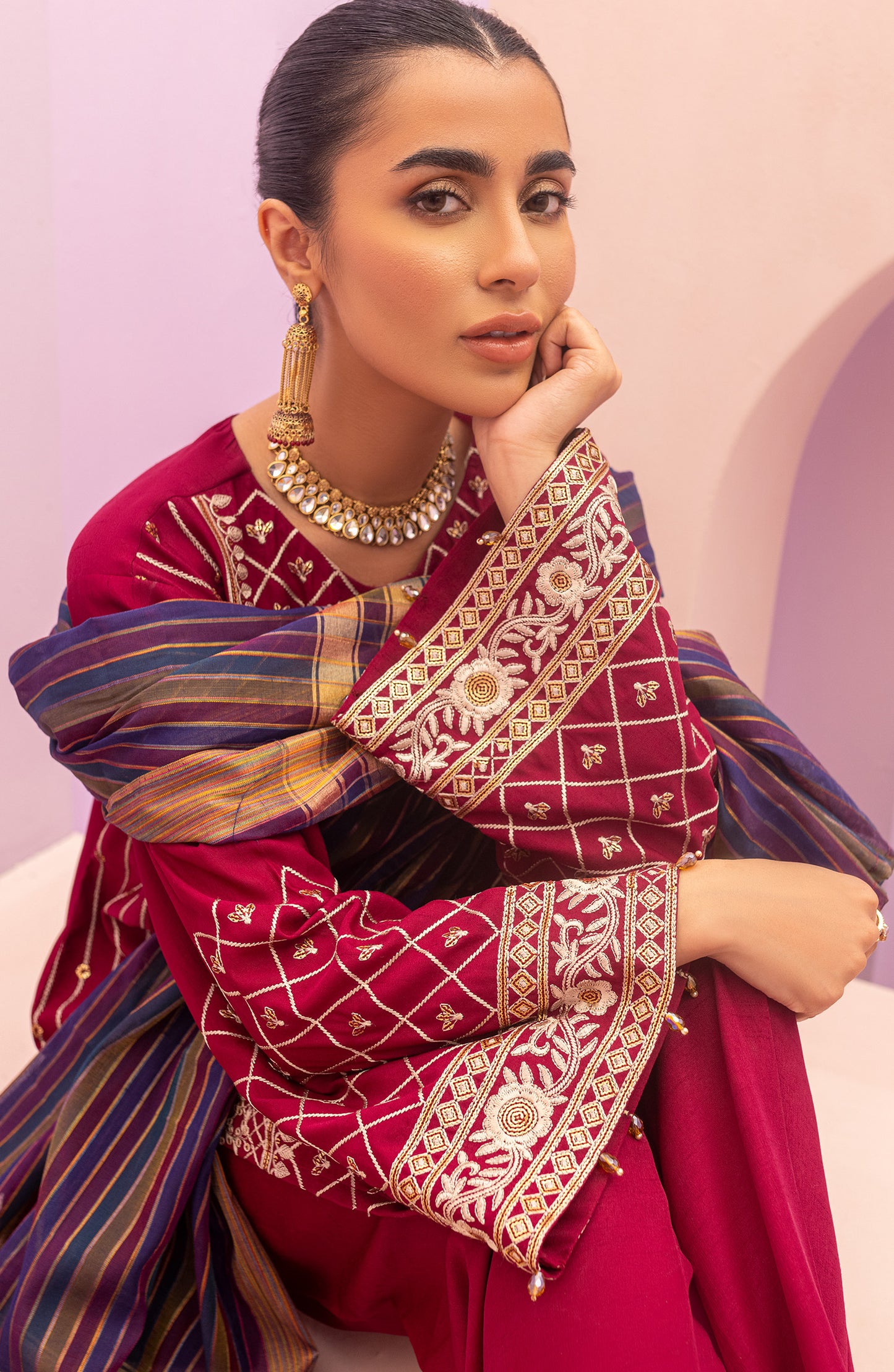 NRF-59/S MAROON 3PC RAW SILK  READY TO WEAR SHIRT DUPATTA PANTS