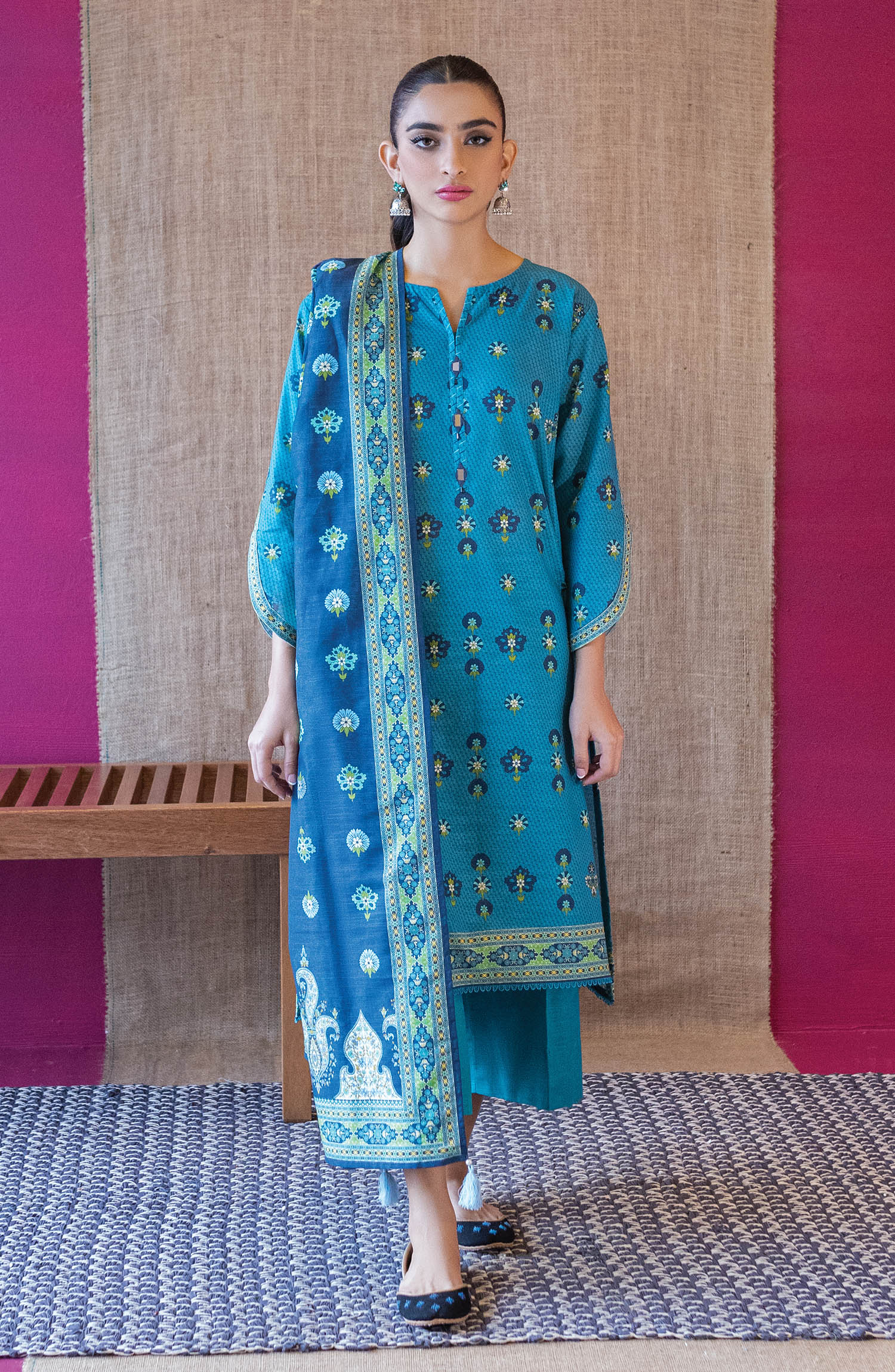 OTL-22-229/U BLUE KHADDAR UNSTITCHED SHIRT DUPATTA PANTS