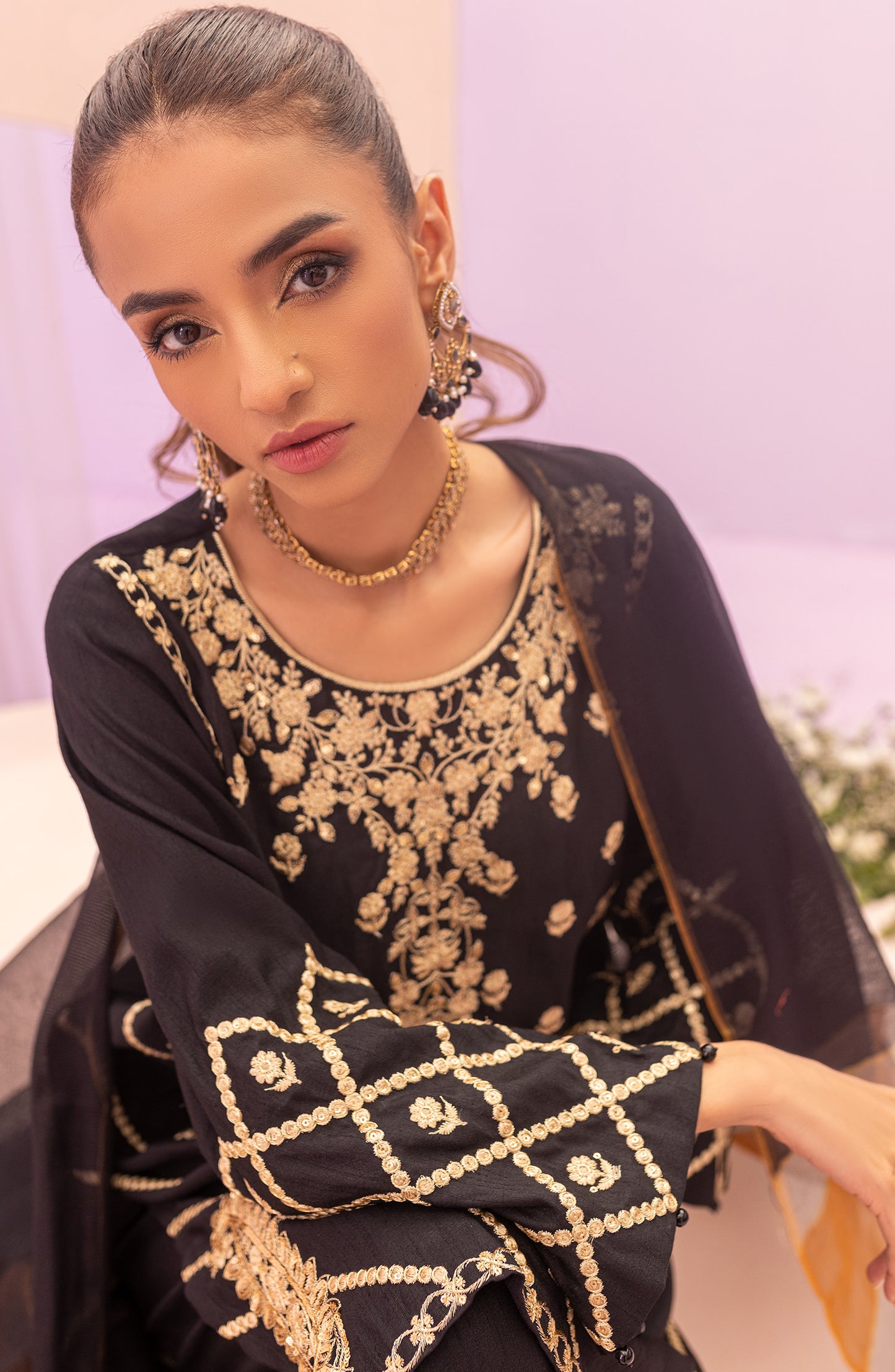 NRF-58/S BLACK 3PC RAW SILK  READY TO WEAR SHIRT DUPATTA PANTS