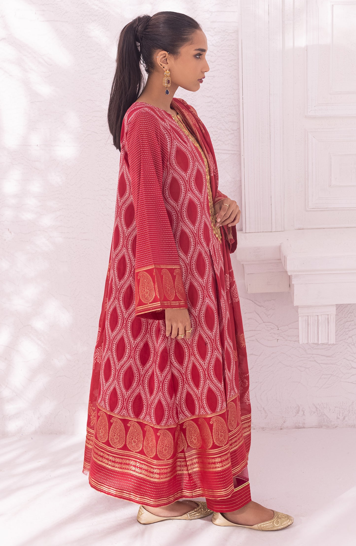 OTLF-22-011/S RED JACQUARD  READY TO WEAR SHIRT DUPATTA PANTS