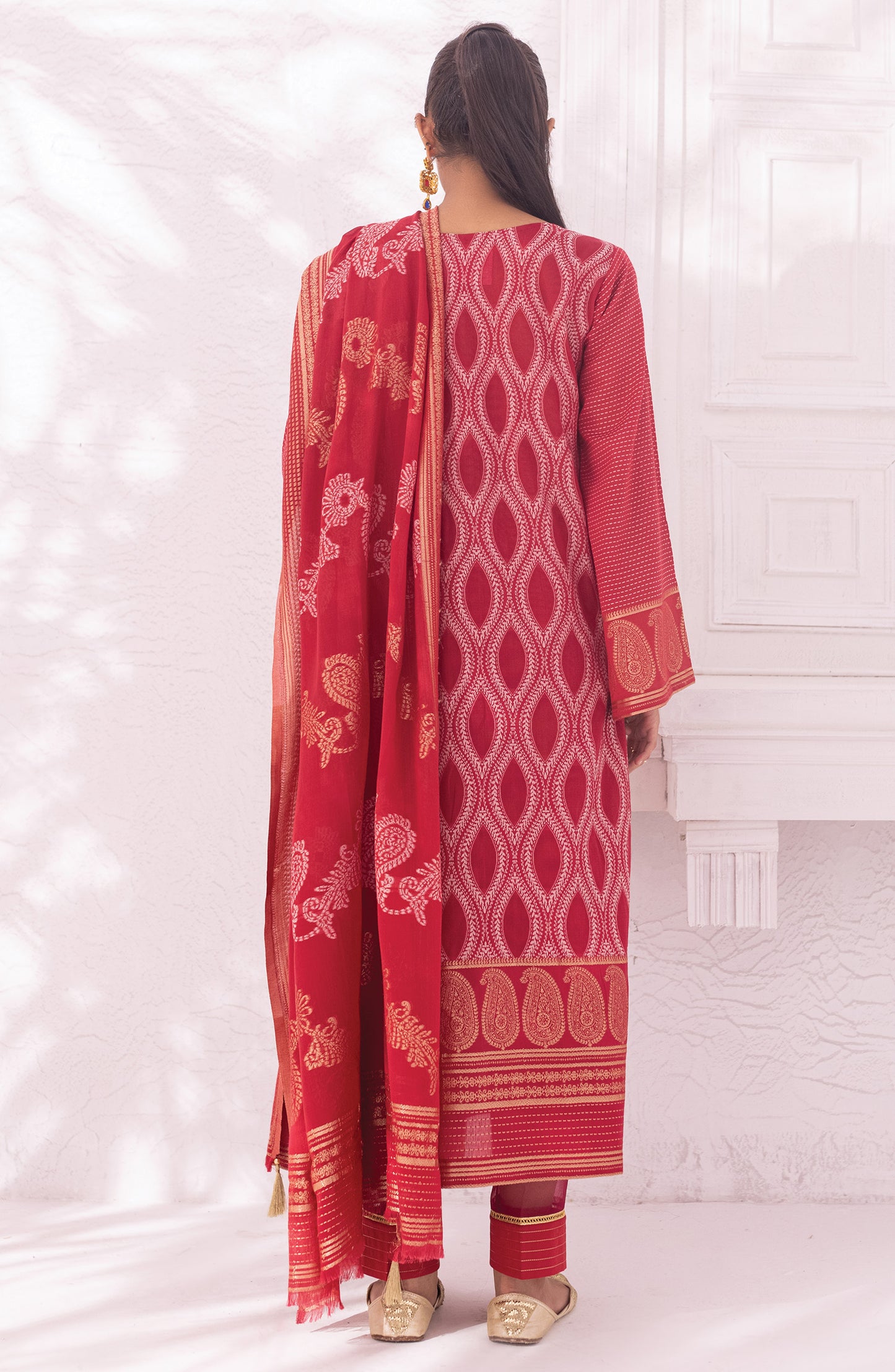 OTLF-22-011/S RED JACQUARD  READY TO WEAR SHIRT DUPATTA PANTS
