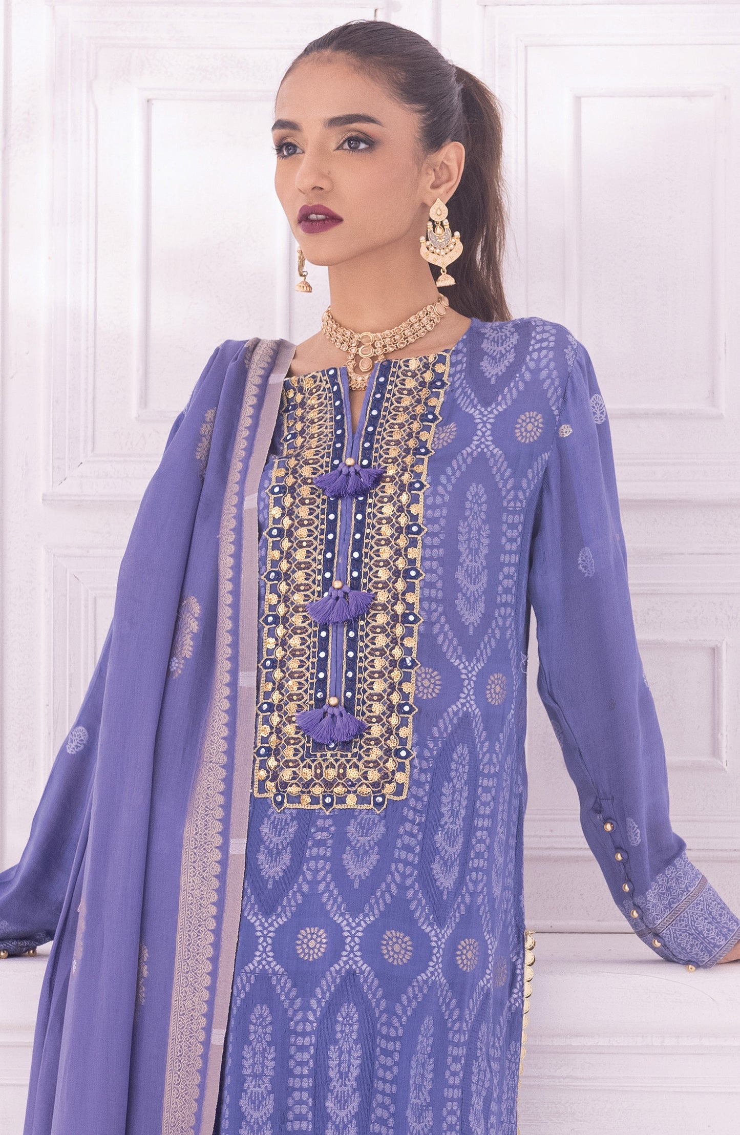 OTLF-22-013/S BLUE JACQUARD  READY TO WEAR SHIRT DUPATTA PANTS