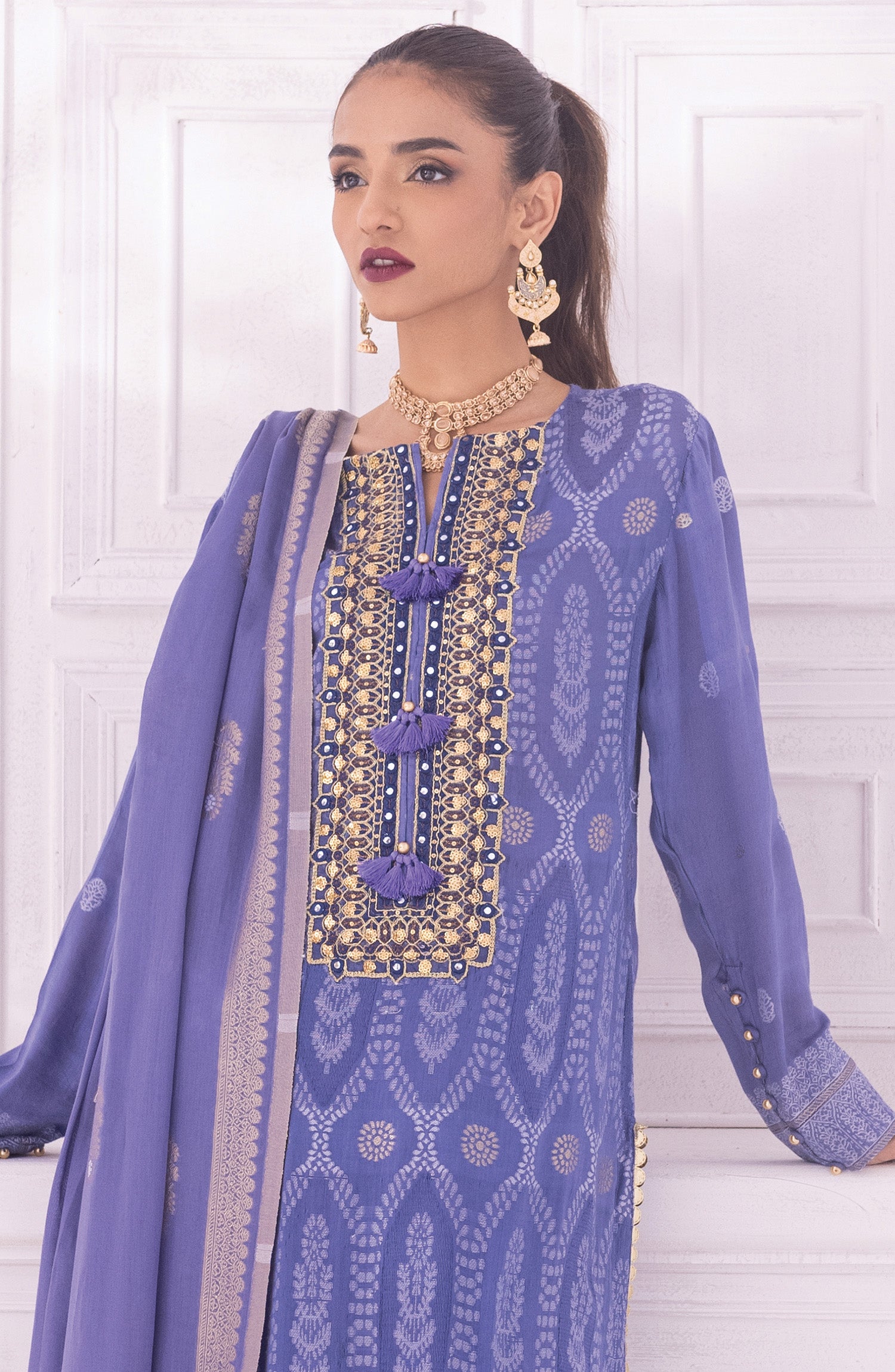 OTLF-22-013/S BLUE JACQUARD  READY TO WEAR SHIRT DUPATTA PANTS