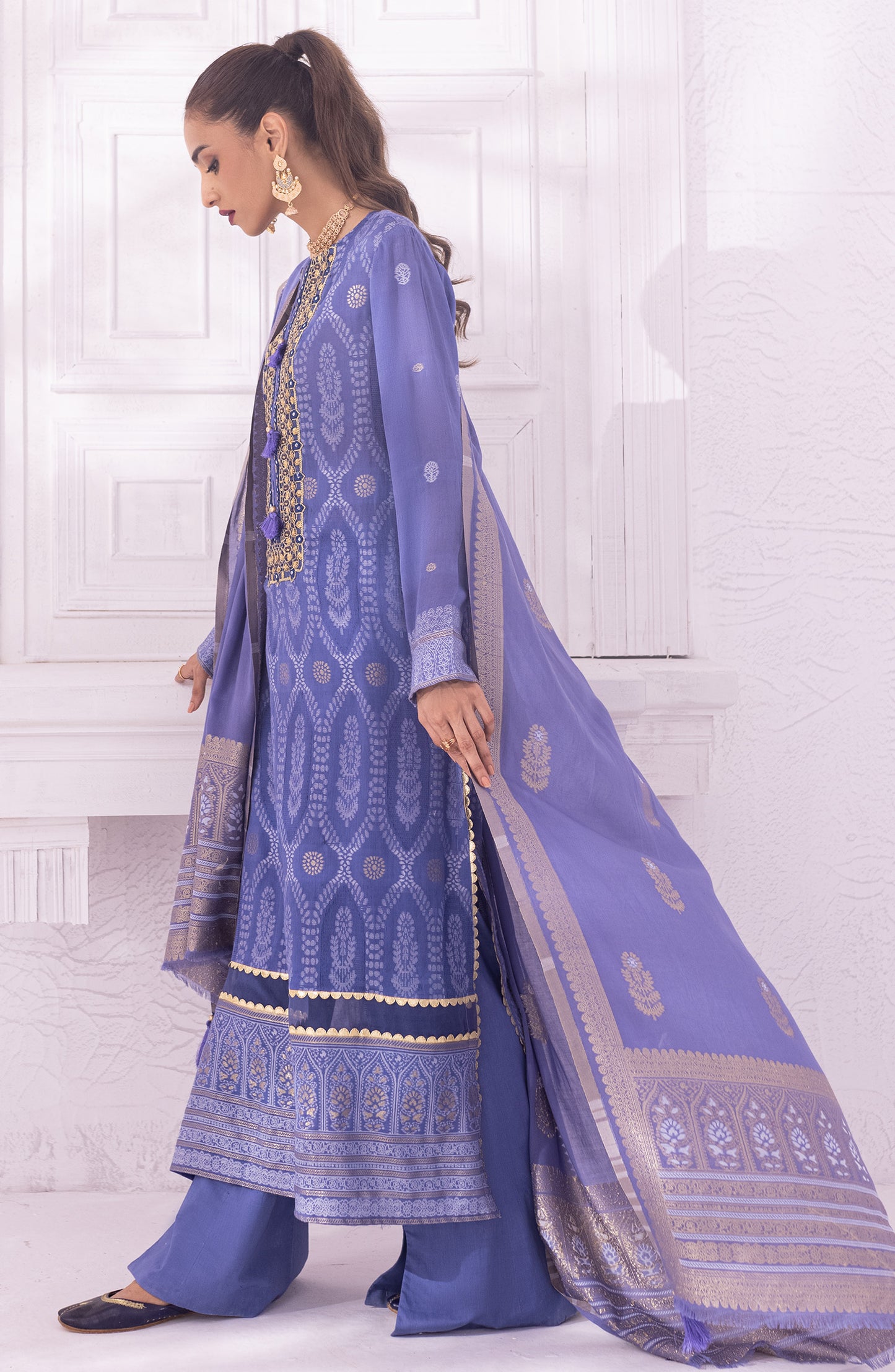 OTLF-22-013/S BLUE JACQUARD  READY TO WEAR SHIRT DUPATTA PANTS