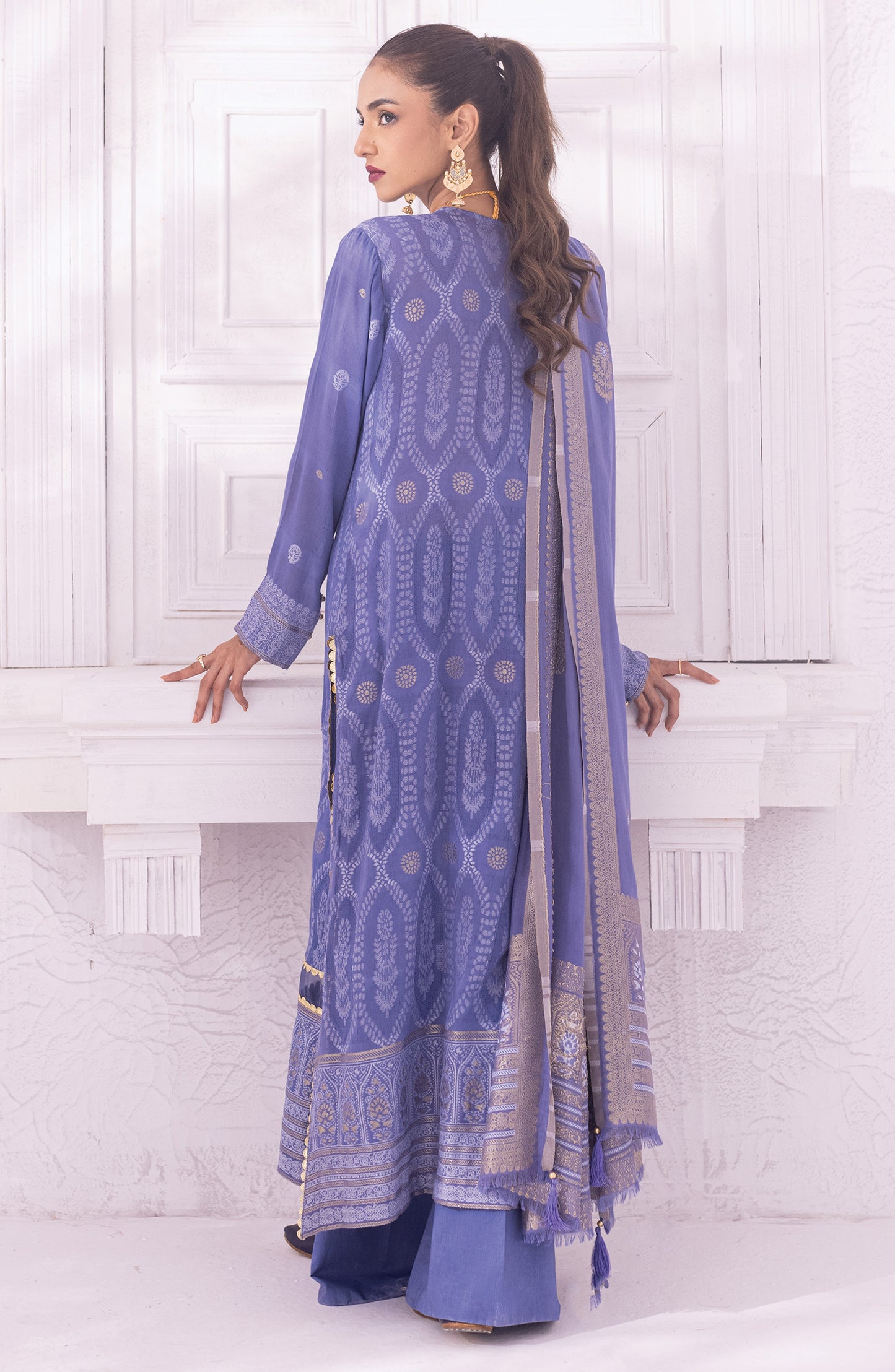 OTLF-22-013/U BLUE JACQUARD  UNSTITCHED SHIRT DUPATTA PANTS