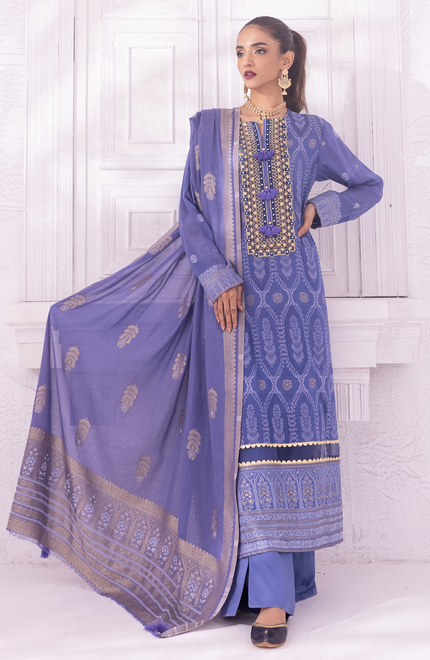 OTLF-22-013/S BLUE JACQUARD  READY TO WEAR SHIRT DUPATTA PANTS