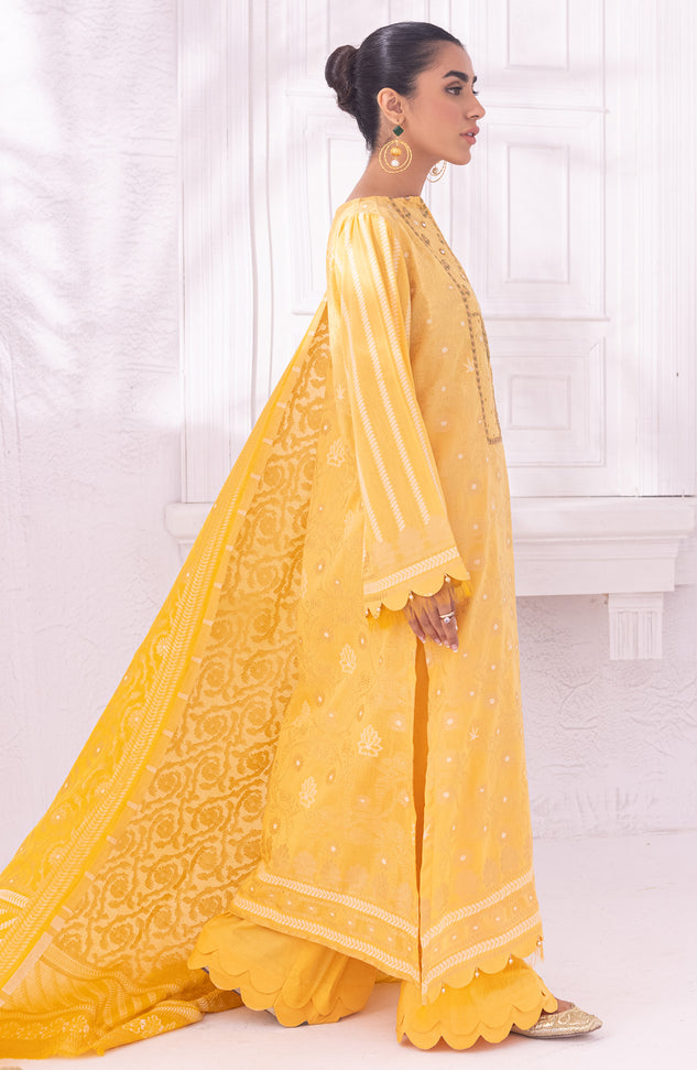 OTLF-22-010/U GOLDEN JACQUARD  UNSTITCHED SHIRT DUPATTA PANTS