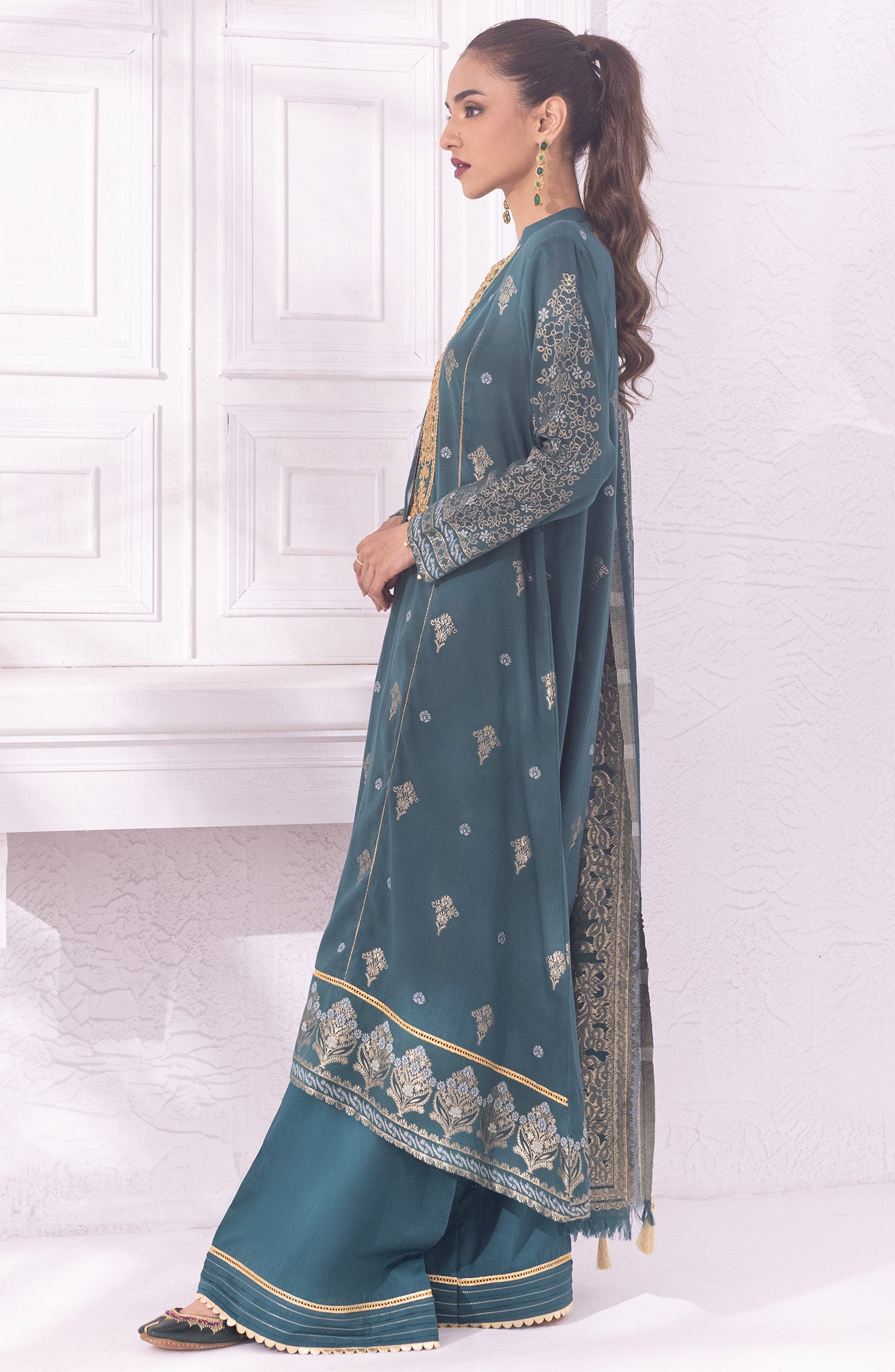 OTLF-22-012/S GREEN JACQUARD  READY TO WEAR SHIRT DUPATTA PANTS