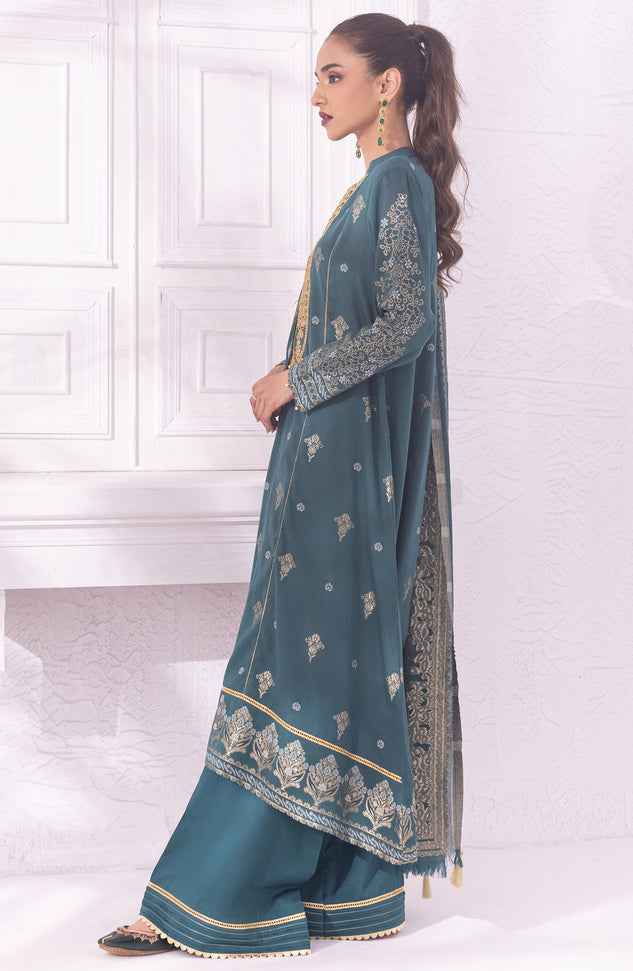 OTLF-22-012/U GREEN JACQUARD  UNSTITCHED SHIRT DUPATTA PANTS
