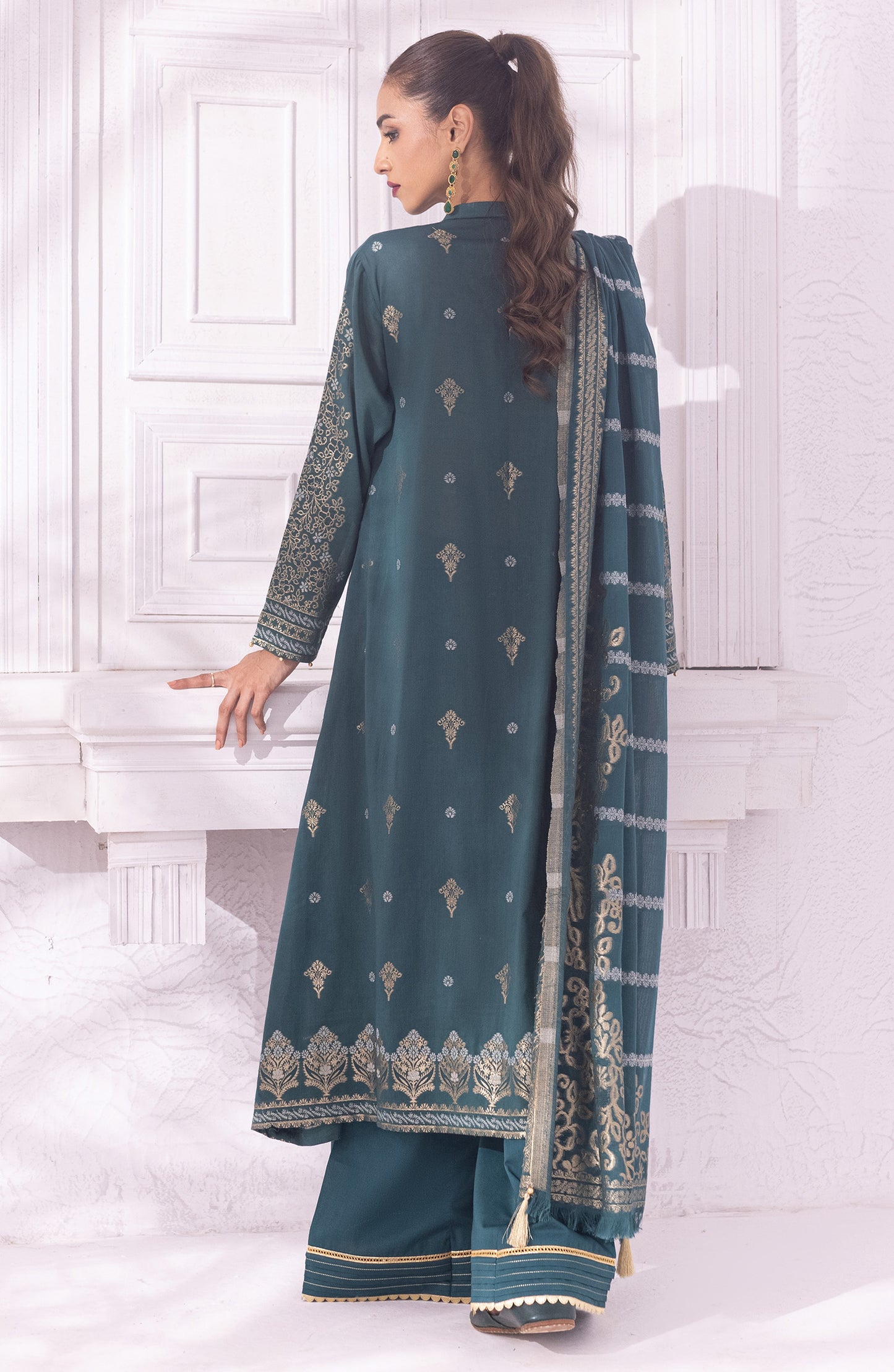 OTLF-22-012/S GREEN JACQUARD  READY TO WEAR SHIRT DUPATTA PANTS