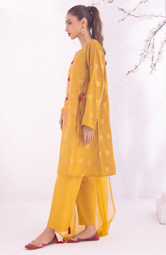 OTLF-22-007/U MUSTARD JACQUARD  UNSTITCHED SHIRT DUPATTA PANTS