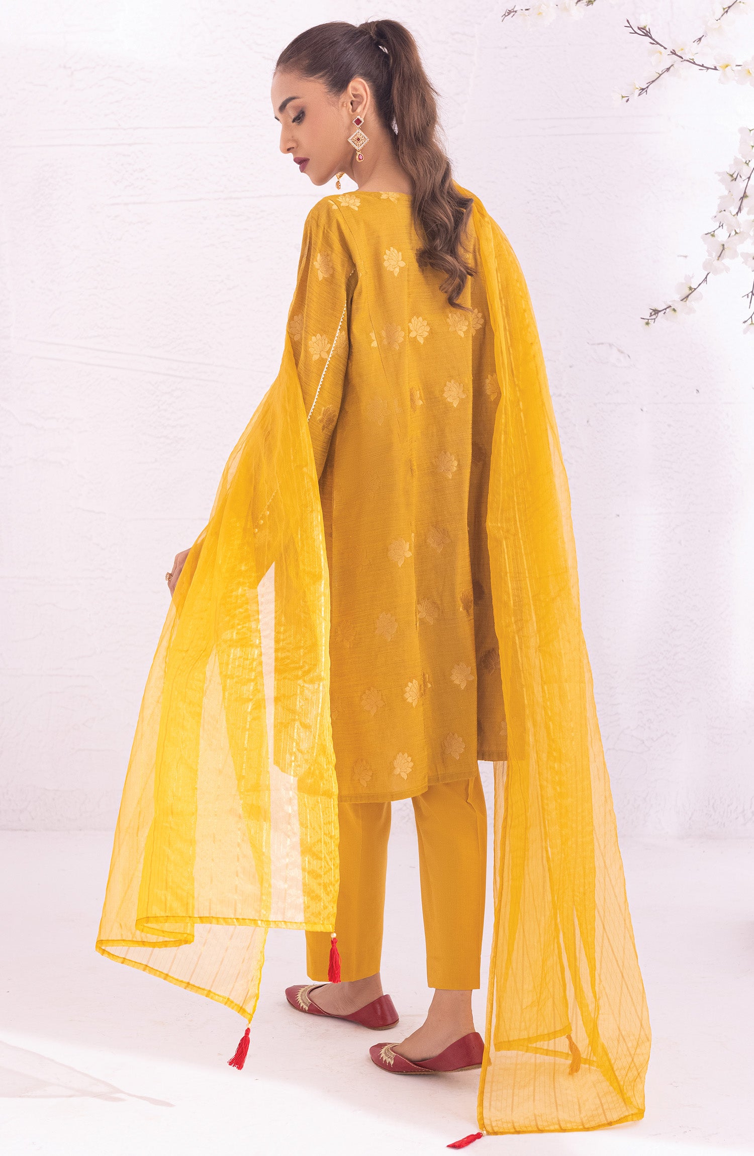 OTLF-22-007/U MUSTARD JACQUARD  UNSTITCHED SHIRT DUPATTA PANTS