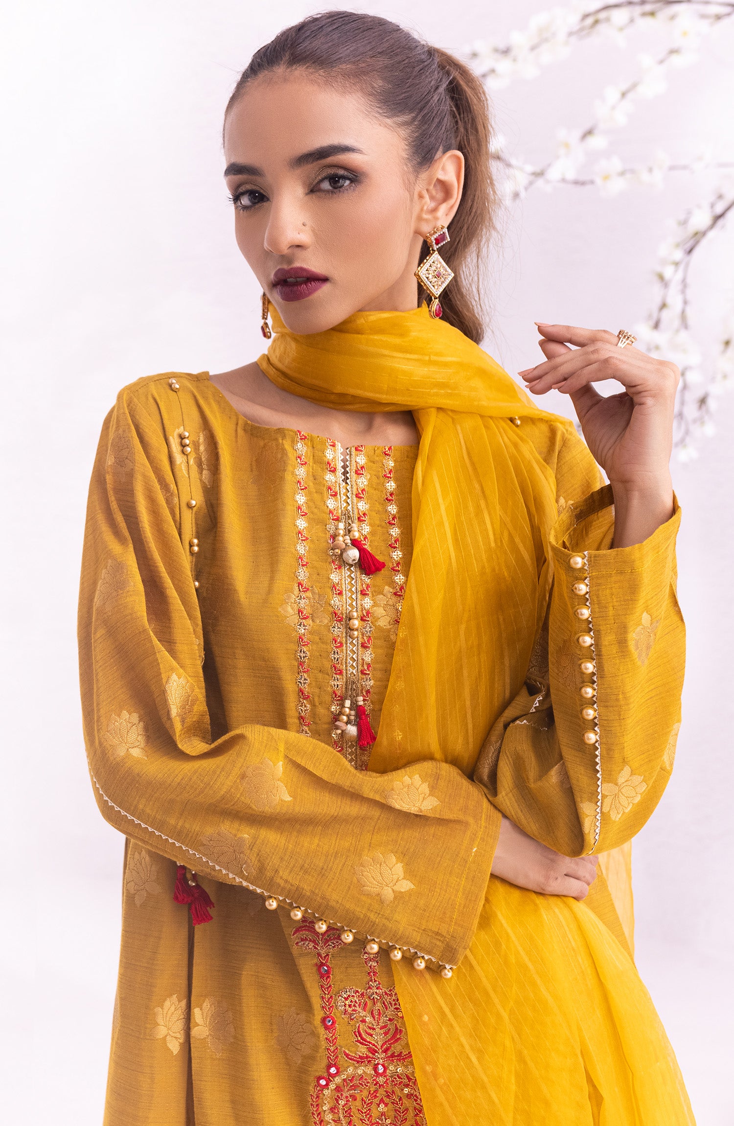 OTLF-22-007/U MUSTARD JACQUARD  UNSTITCHED SHIRT DUPATTA PANTS