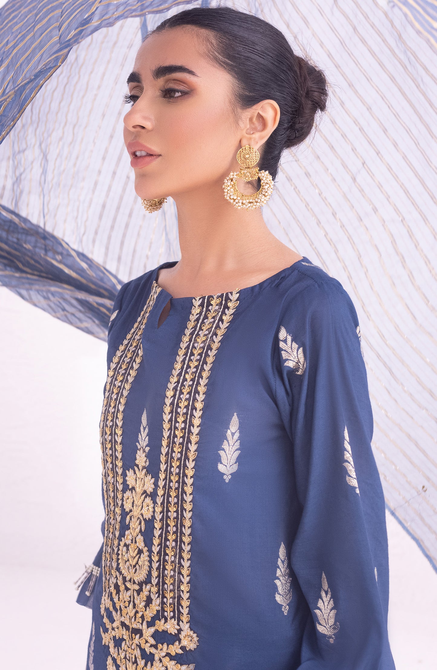 OTLF-22-008/U BLUE JACQUARD  UNSTITCHED SHIRT DUPATTA PANTS
