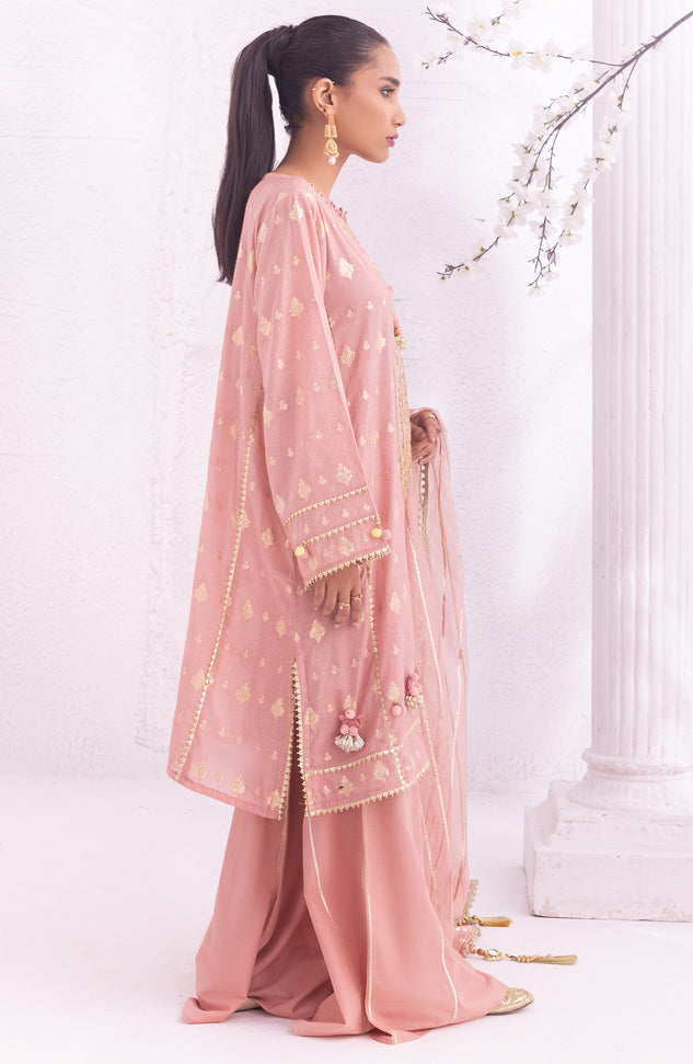 OTLF-22-005/U PEACH JACQUARD  UNSTITCHED SHIRT DUPATTA PANTS