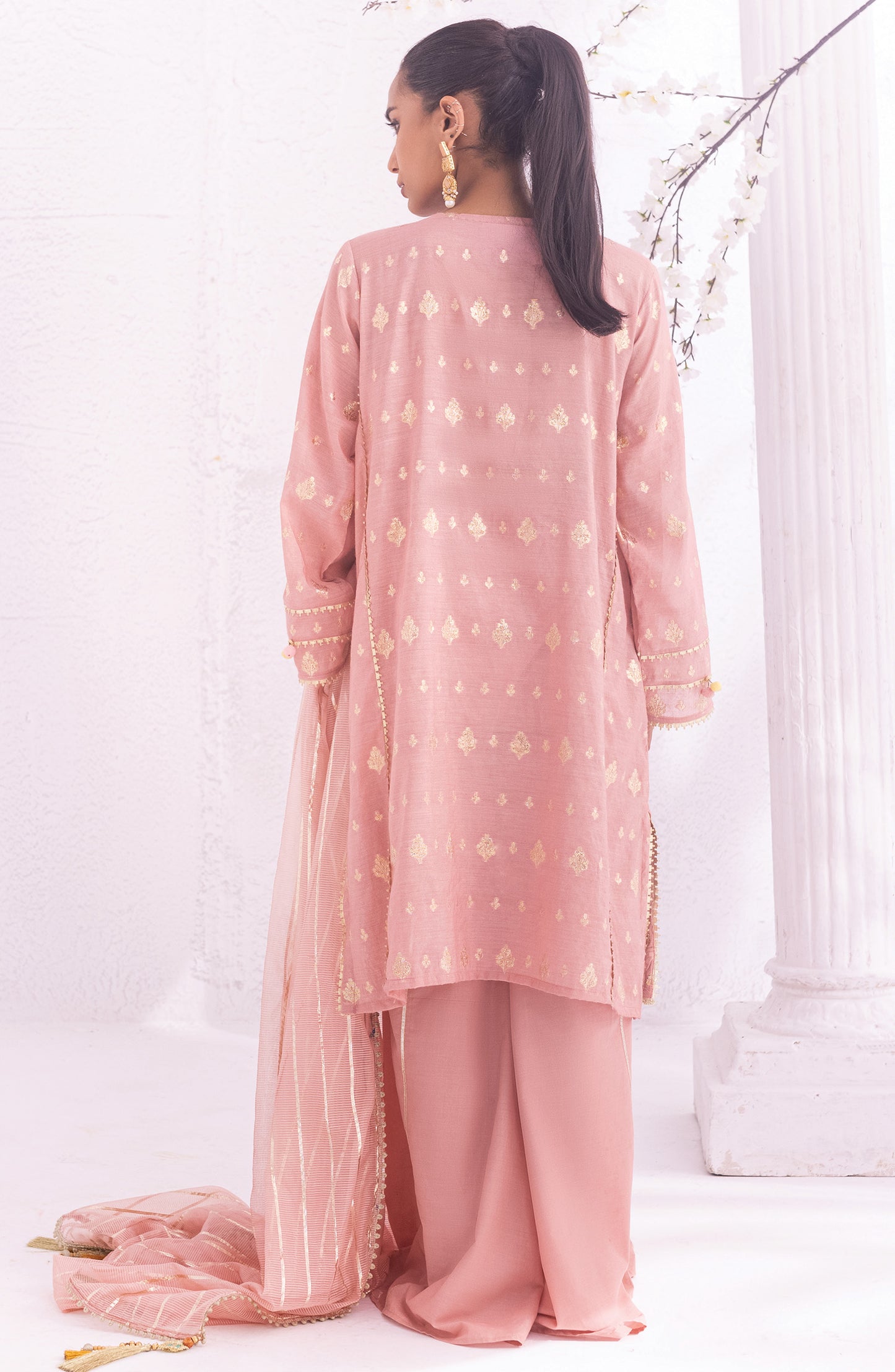 OTLF-22-005/U PEACH JACQUARD  UNSTITCHED SHIRT DUPATTA PANTS