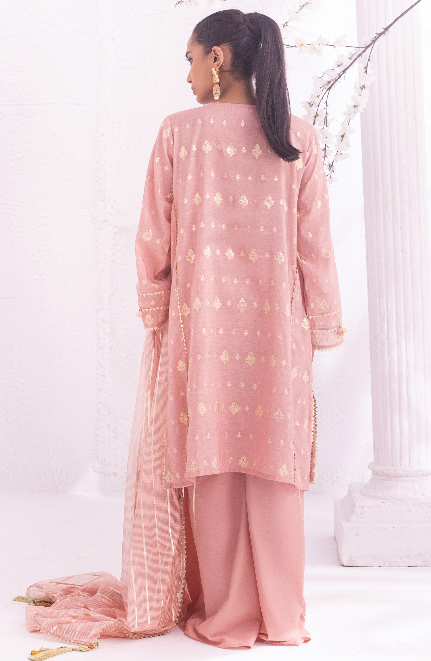 OTLF-22-005/U PEACH JACQUARD  UNSTITCHED SHIRT DUPATTA PANTS