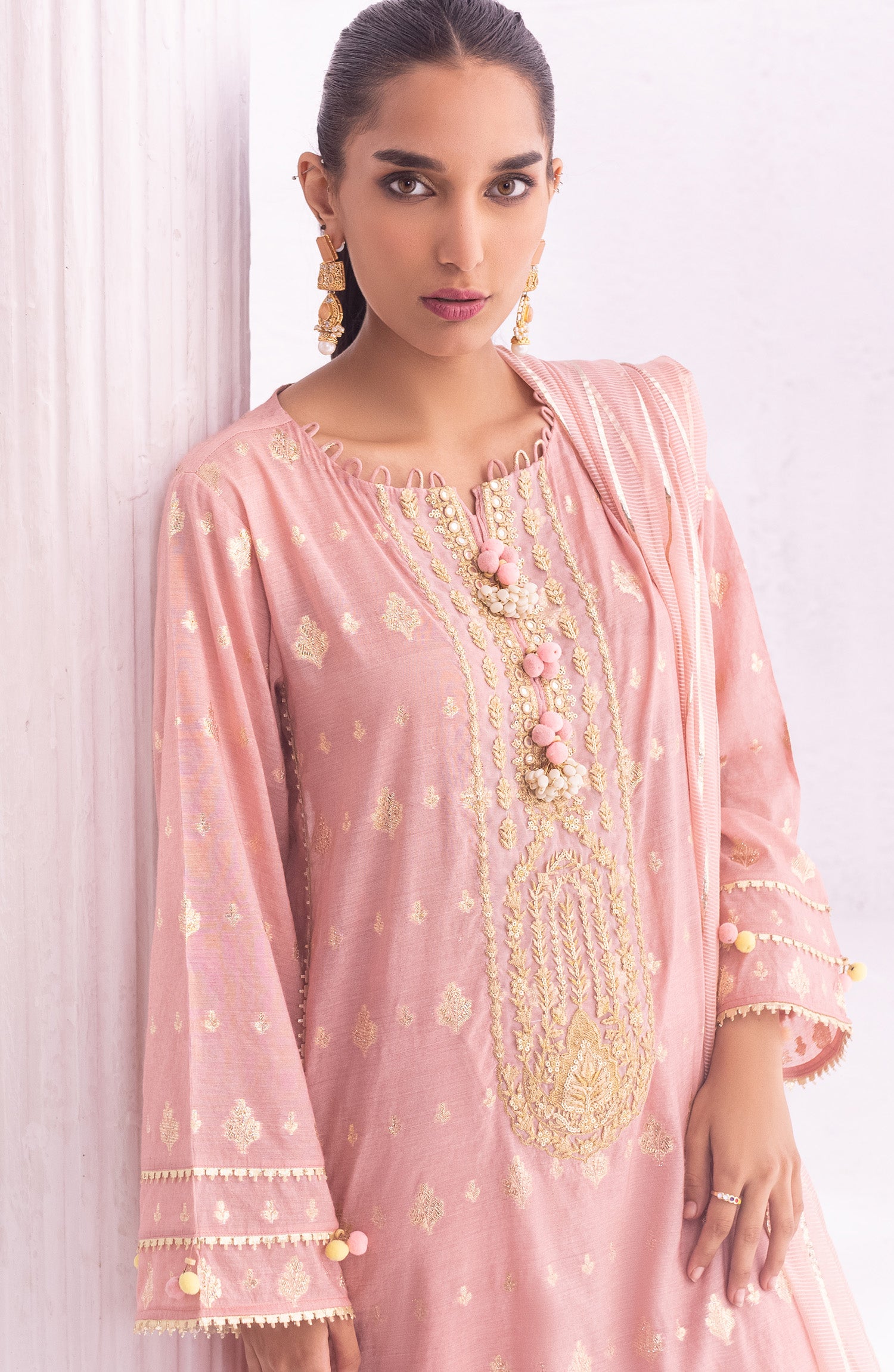OTLF-22-005/U PEACH JACQUARD  UNSTITCHED SHIRT DUPATTA PANTS