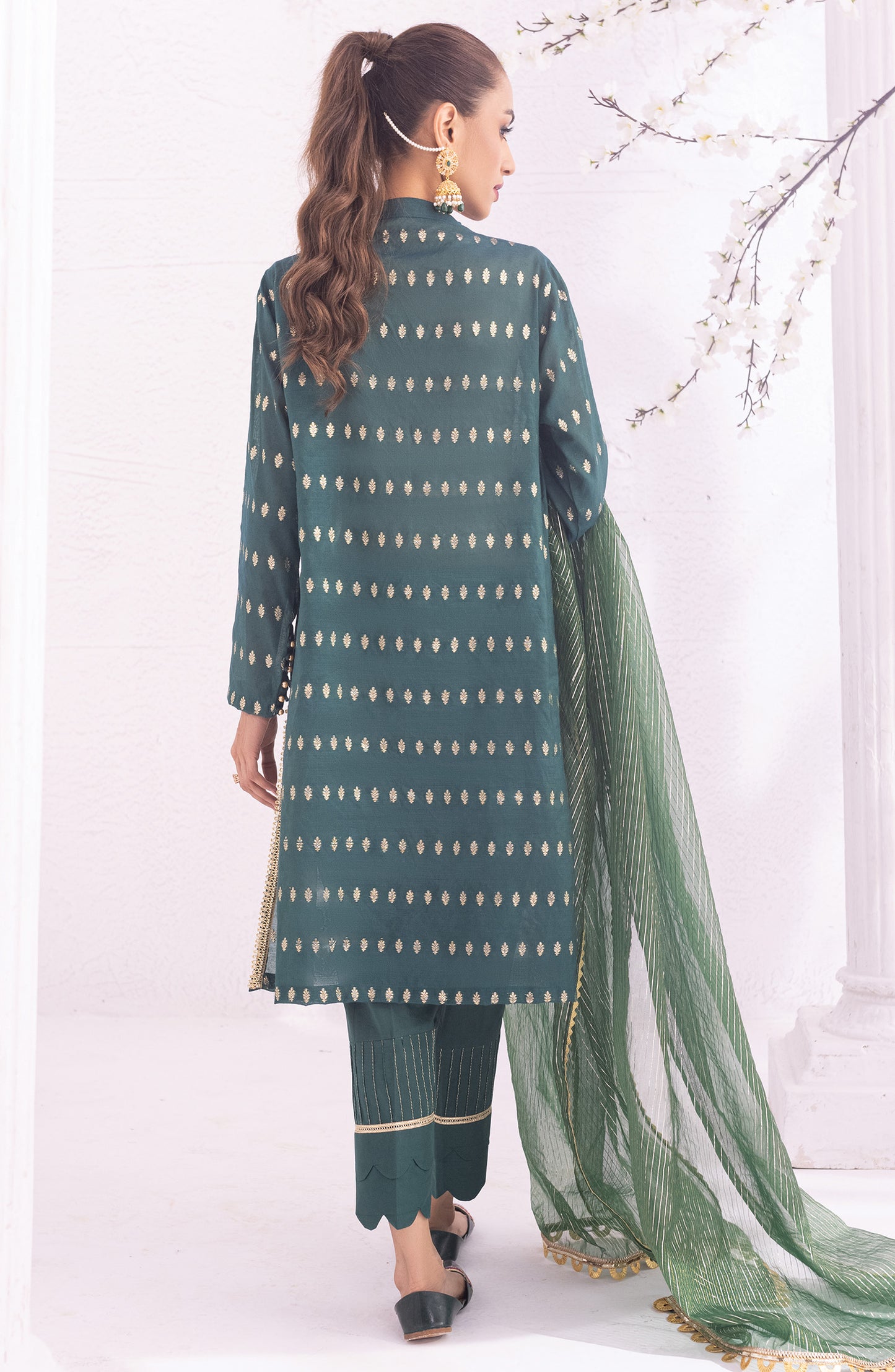 OTLF-22-006/U GREEN JACQUARD  UNSTITCHED SHIRT DUPATTA PANTS