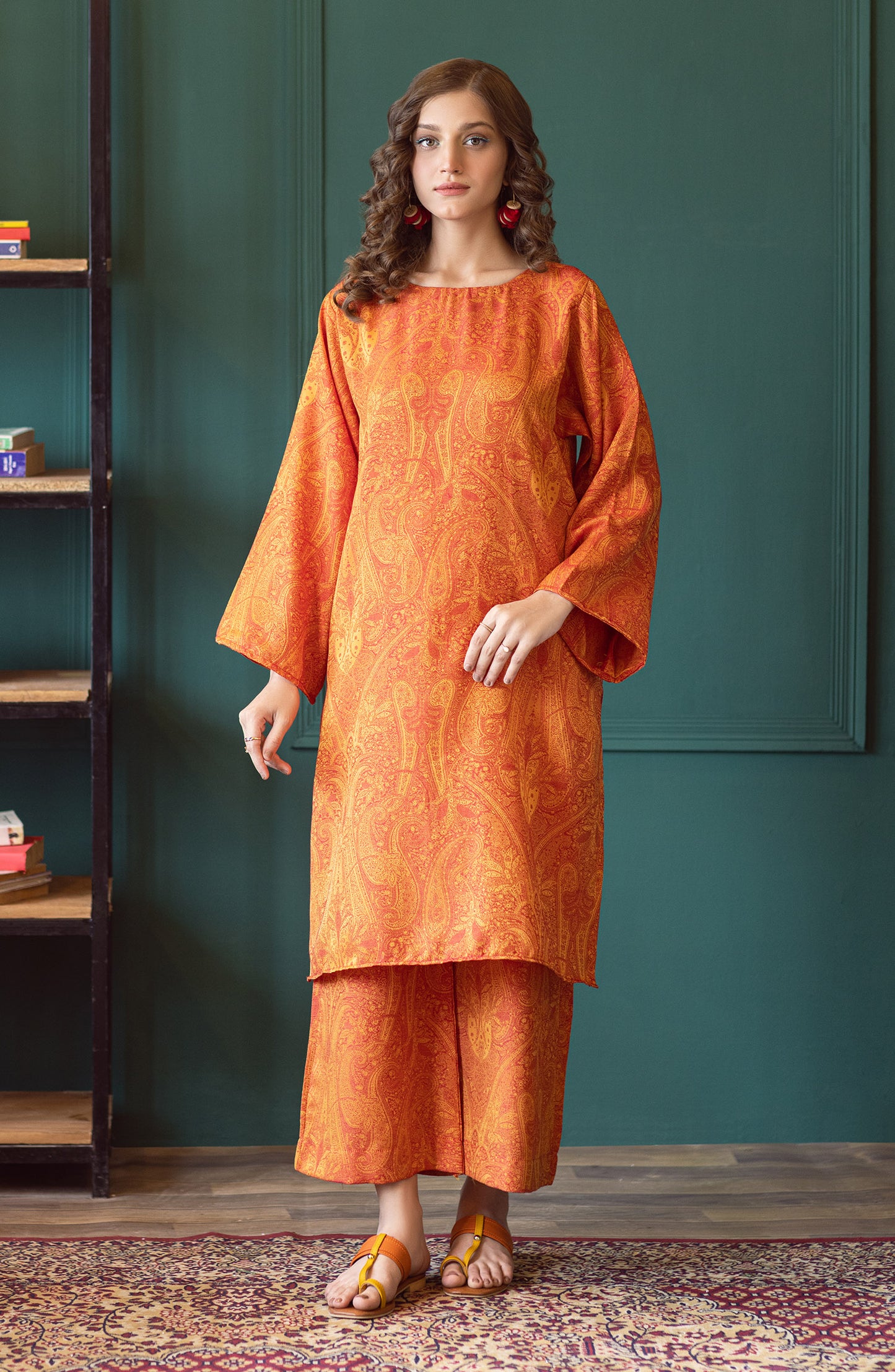 NW-MS-PL-23-010 ORANGE JACQUARD  READY TO WEAR SHIRT PANTS