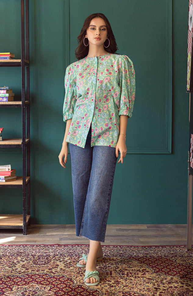 NW-CT-P-23-005 GREEN CAMBRIC SCSHIRT READY TO WEAR SHIRT