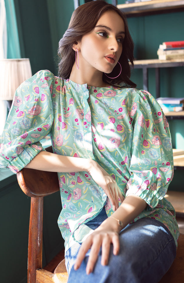 NW-CT-P-23-005 GREEN CAMBRIC SCSHIRT READY TO WEAR SHIRT