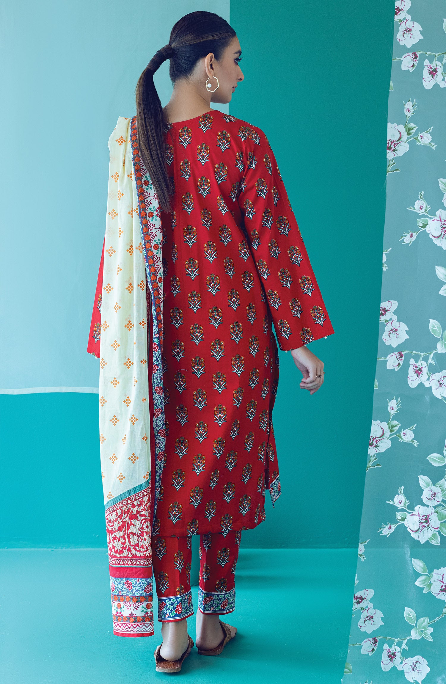 OTL-22-206/U RED LAWN  UNSTITCHED SHIRT DUPATTA PANTS