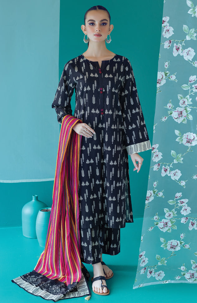 OTL-22-205/U BLACK LAWN  UNSTITCHED SHIRT DUPATTA PANTS