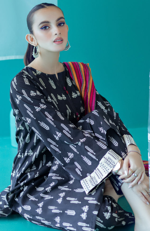 OTL-22-205/U BLACK LAWN  UNSTITCHED SHIRT DUPATTA PANTS