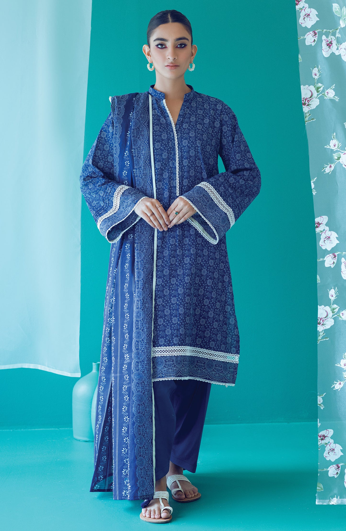 OTL-22-196/U BLUE LAWN  UNSTITCHED SHIRT DUPATTA PANTS