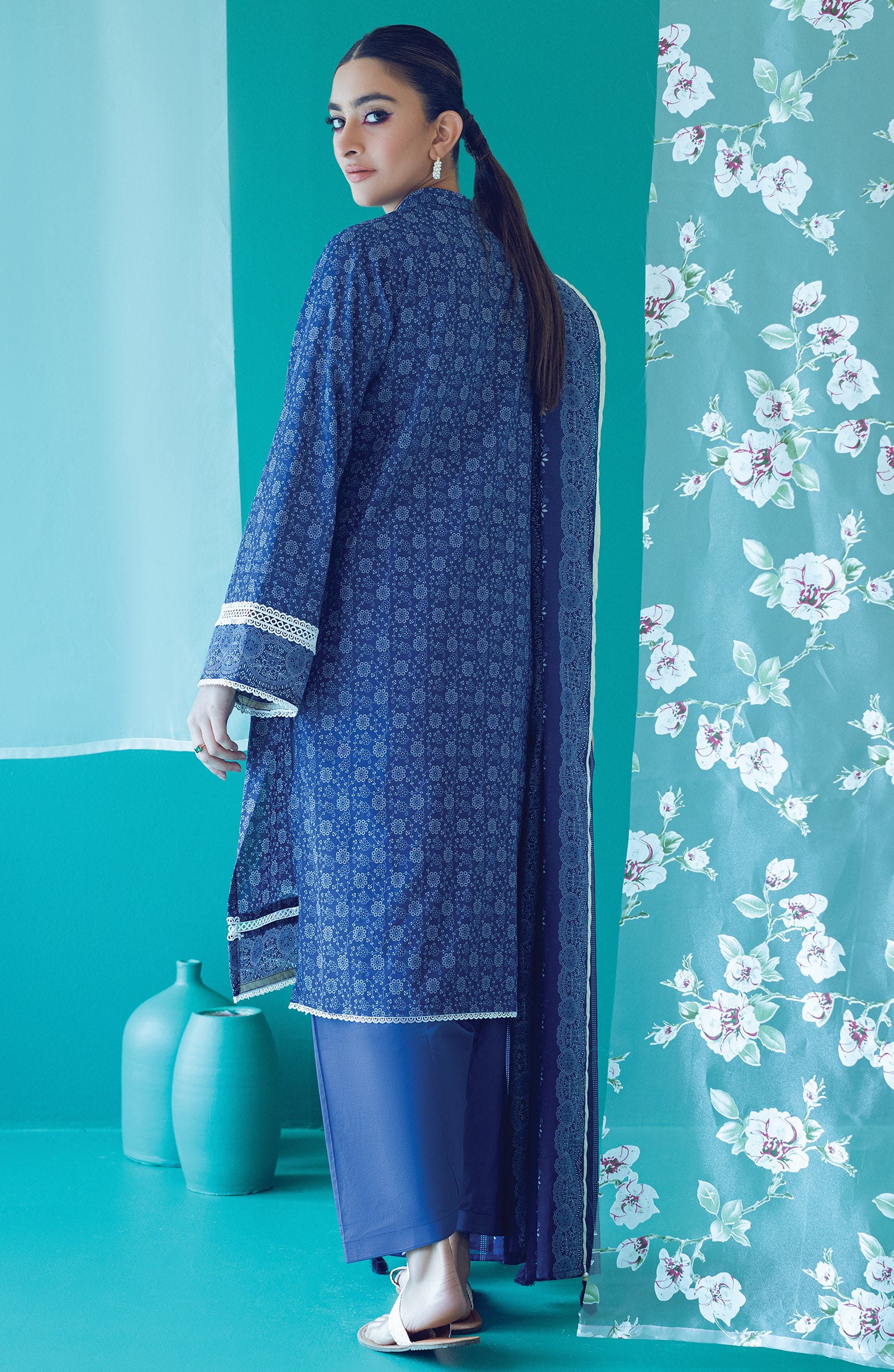 OTL-22-196/U BLUE LAWN  UNSTITCHED SHIRT DUPATTA PANTS