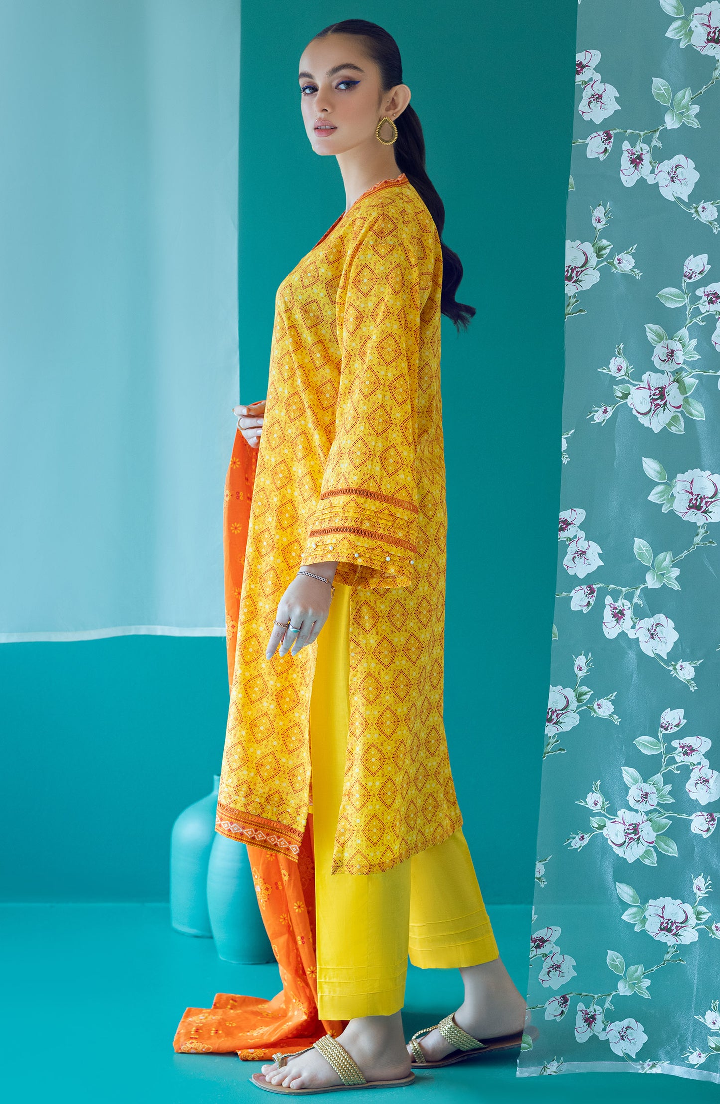 OTL-22-193/U YELLOW LAWN  UNSTITCHED SHIRT DUPATTA PANTS