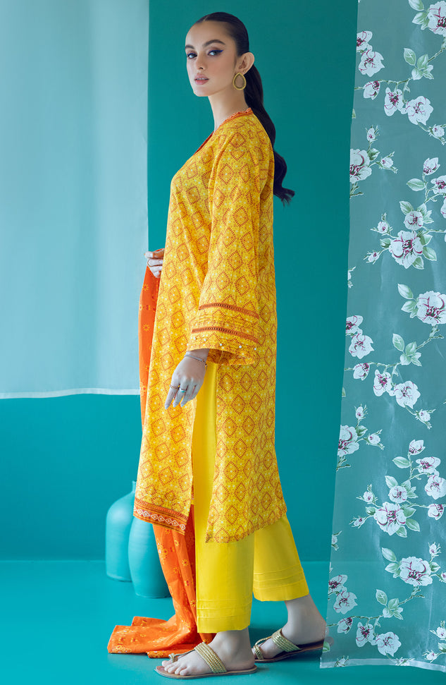 OTL-22-193/U YELLOW LAWN  UNSTITCHED SHIRT DUPATTA PANTS