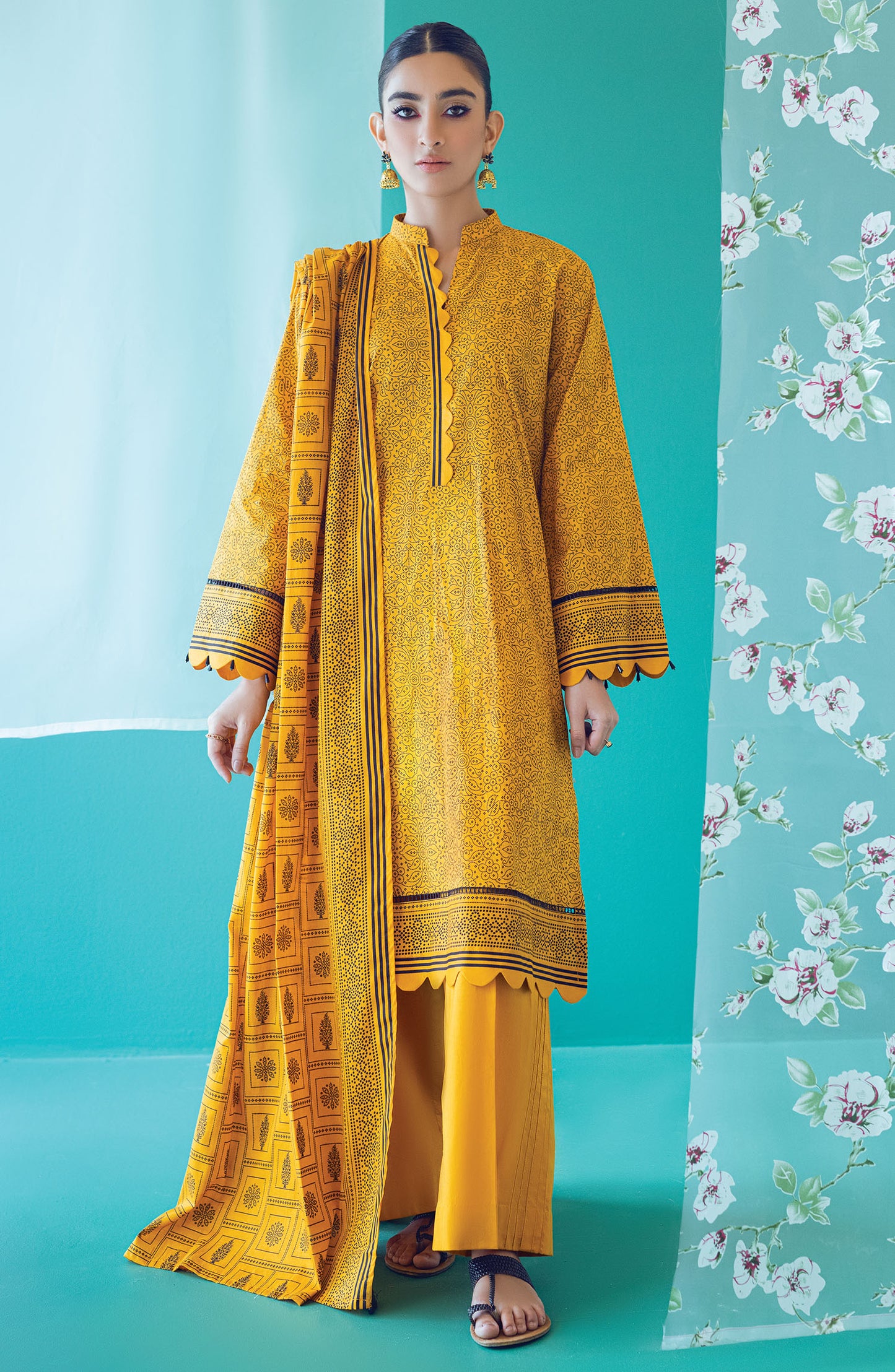 OTL-22-189/U YELLOW LAWN  UNSTITCHED SHIRT DUPATTA PANTS