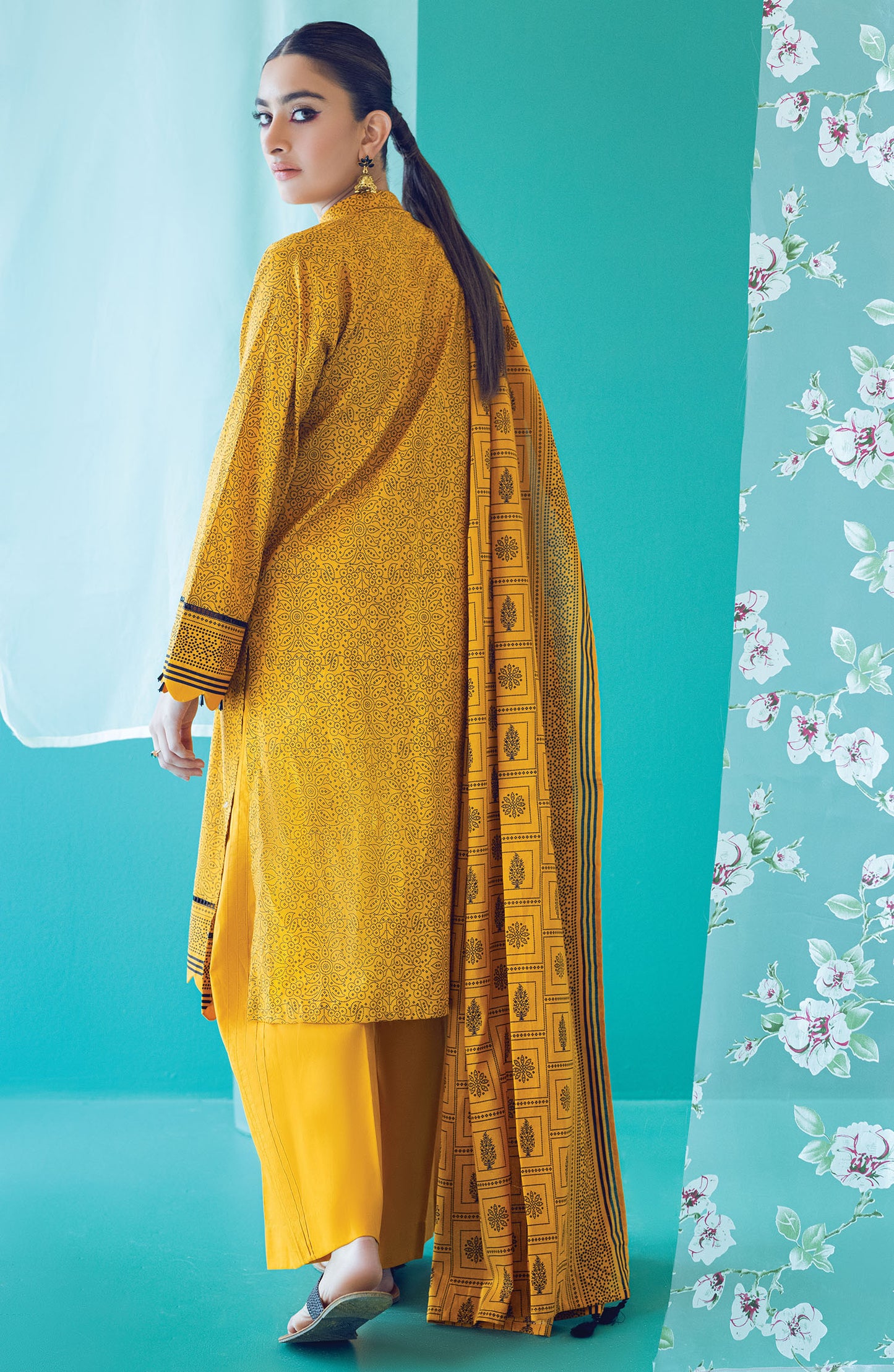 OTL-22-189/U YELLOW LAWN  UNSTITCHED SHIRT DUPATTA PANTS