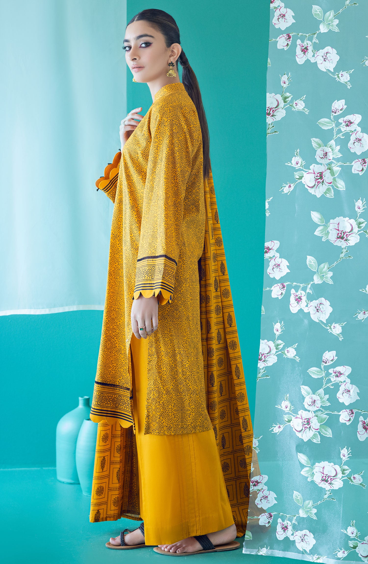 OTL-22-189/U YELLOW LAWN  UNSTITCHED SHIRT DUPATTA PANTS