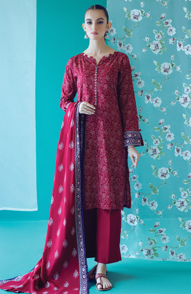 OTL-22-194/U MAROON LAWN  UNSTITCHED SHIRT DUPATTA PANTS