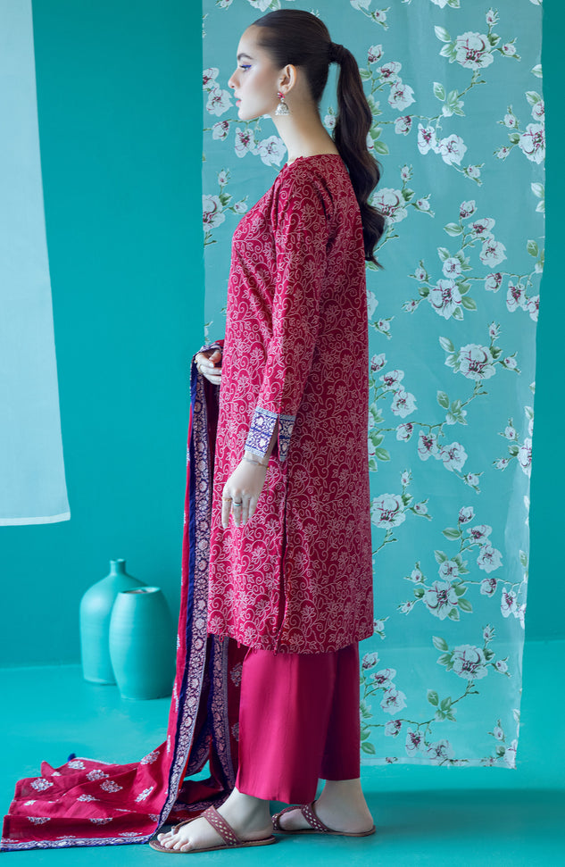 OTL-22-194/U MAROON LAWN  UNSTITCHED SHIRT DUPATTA PANTS
