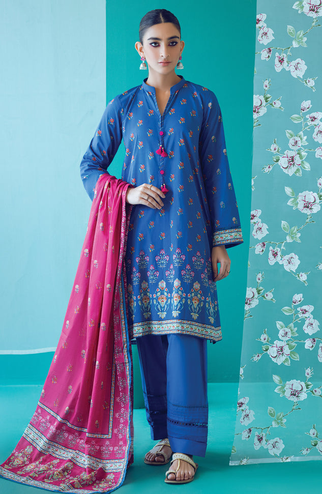 OTL-22-179/U BLUE LAWN  UNSTITCHED SHIRT DUPATTA PANTS