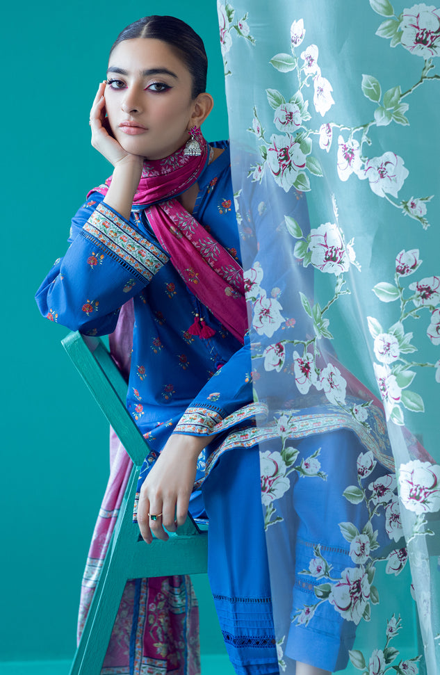 OTL-22-179/U BLUE LAWN  UNSTITCHED SHIRT DUPATTA PANTS