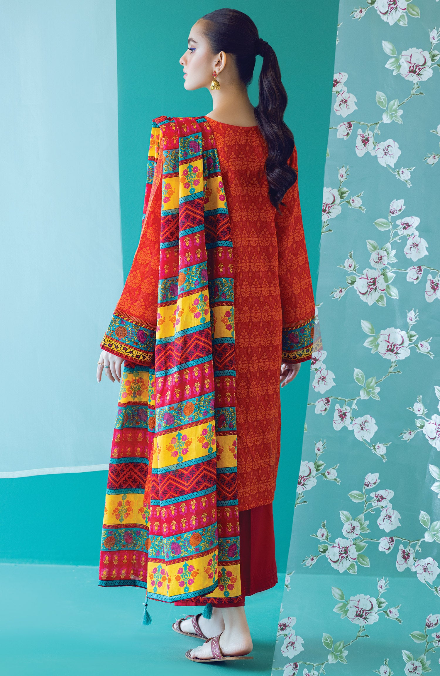 OTL-22-192/U RED LAWN  UNSTITCHED SHIRT DUPATTA PANTS