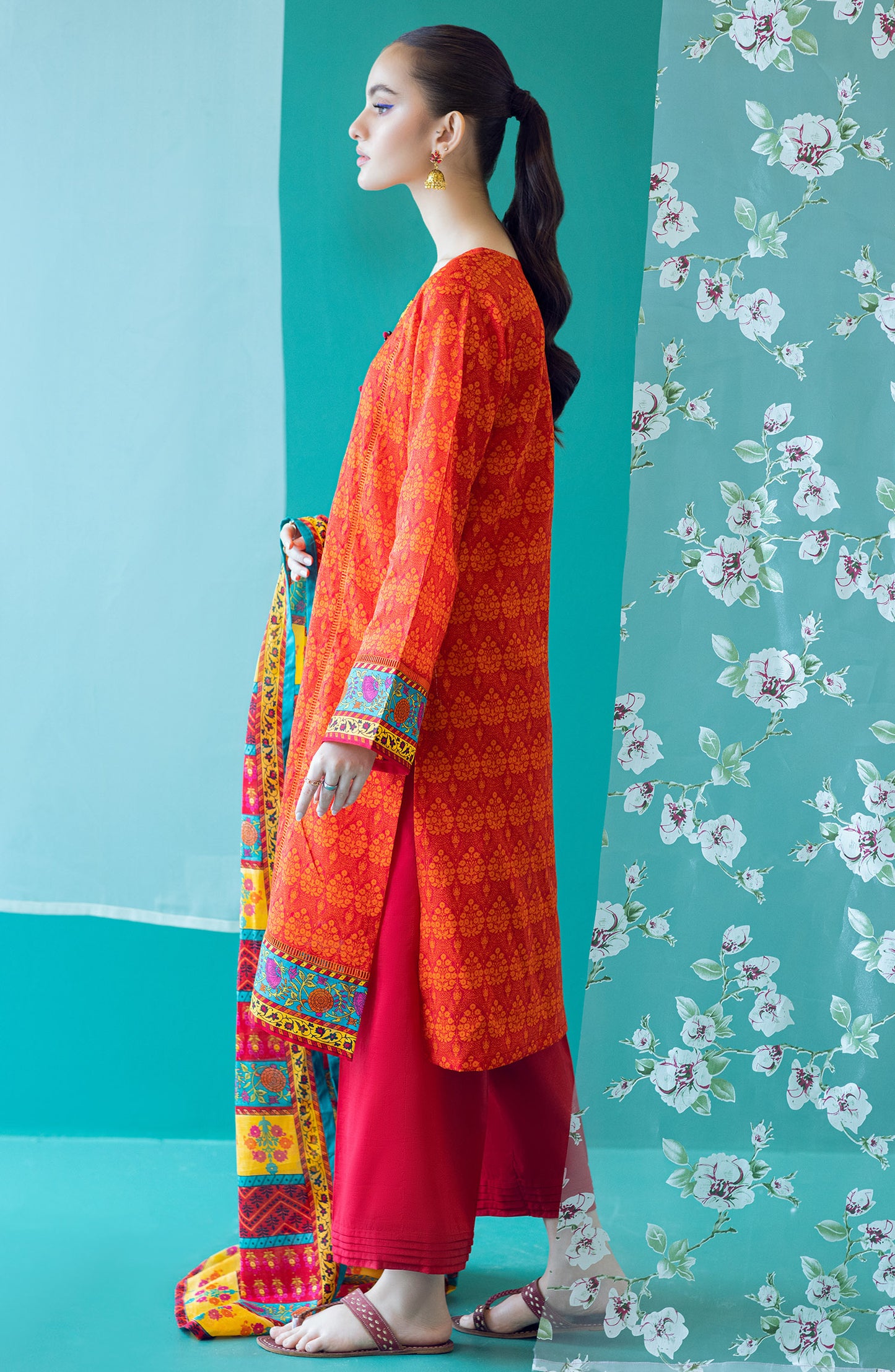 OTL-22-192/U RED LAWN  UNSTITCHED SHIRT DUPATTA PANTS
