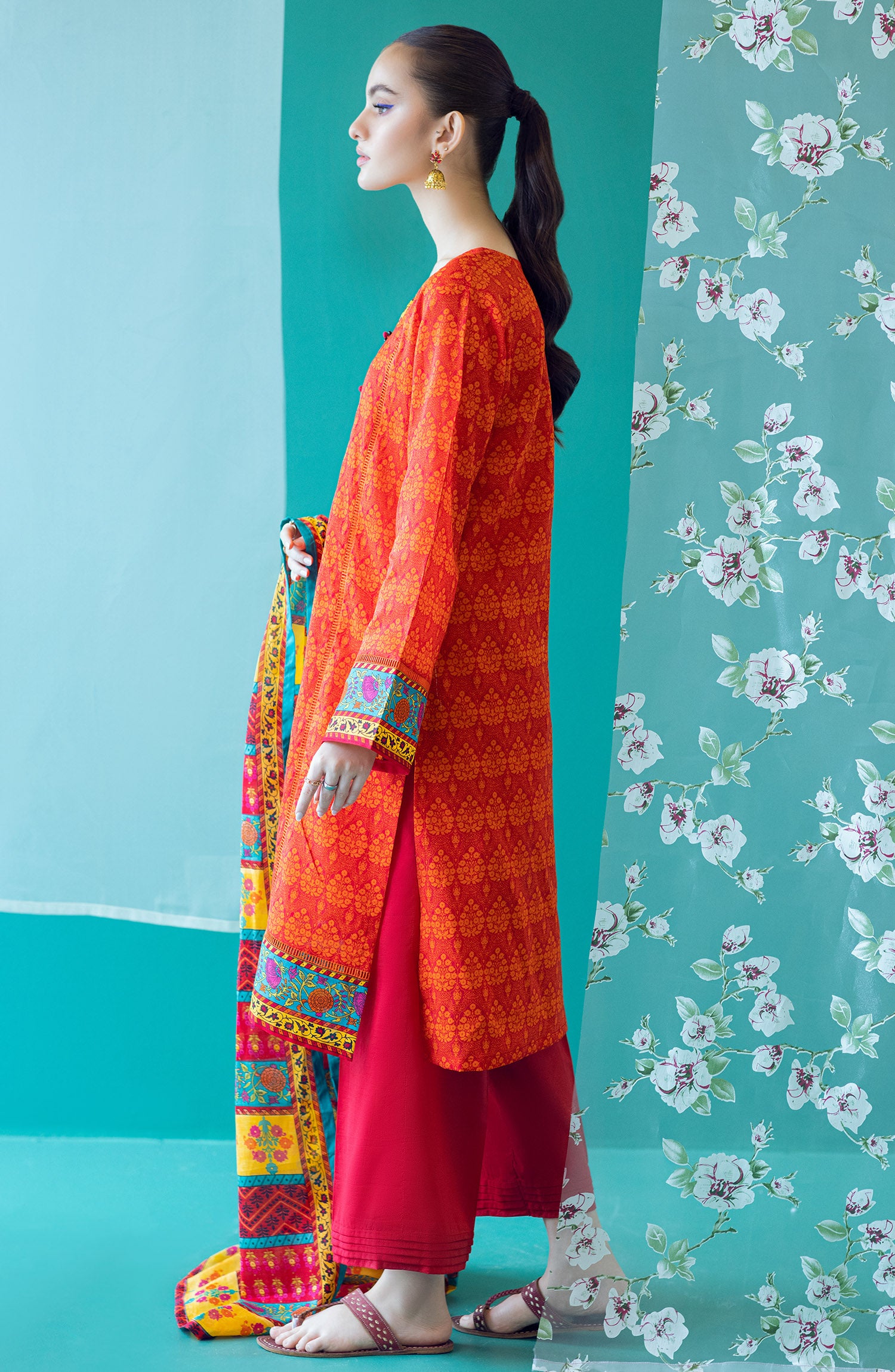 OTL-22-192/U RED LAWN  UNSTITCHED SHIRT DUPATTA PANTS