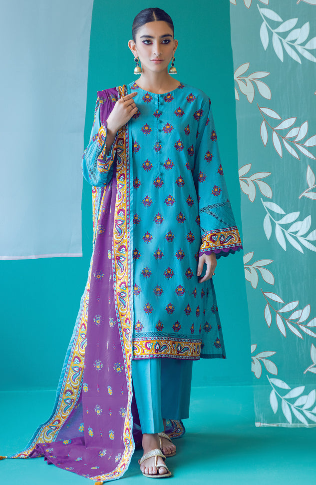 OTL-22-188/U TURQUOISE LAWN  UNSTITCHED SHIRT DUPATTA PANTS