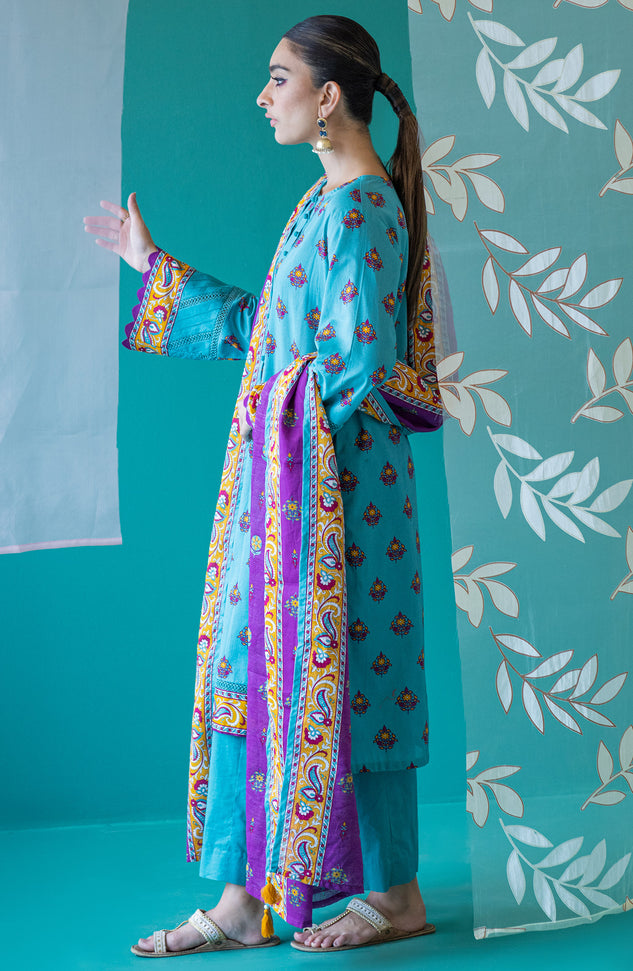 OTL-22-188/U TURQUOISE LAWN  UNSTITCHED SHIRT DUPATTA PANTS